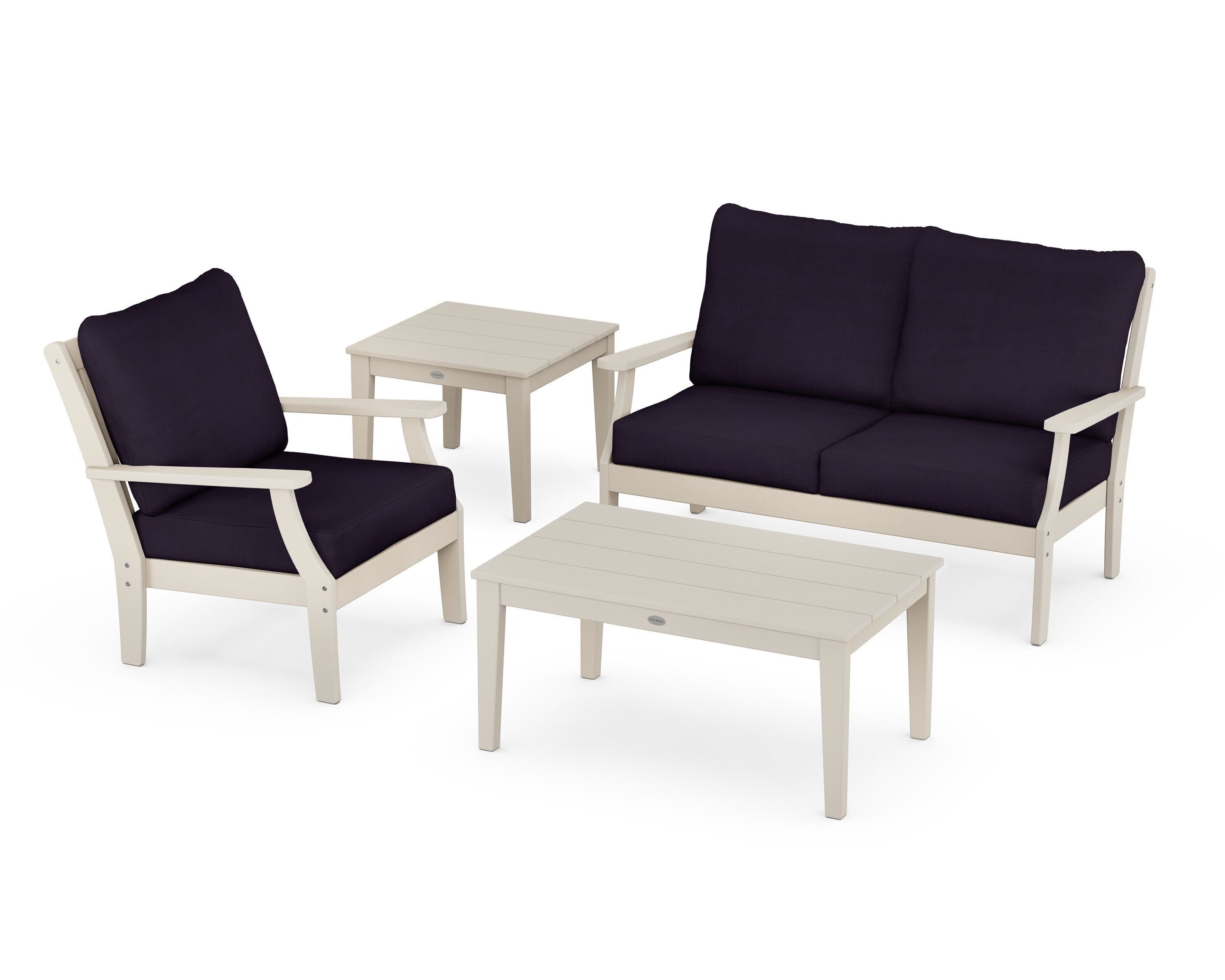 Braxton 4-Piece Deep Seating Set in Sand / Navy Linen