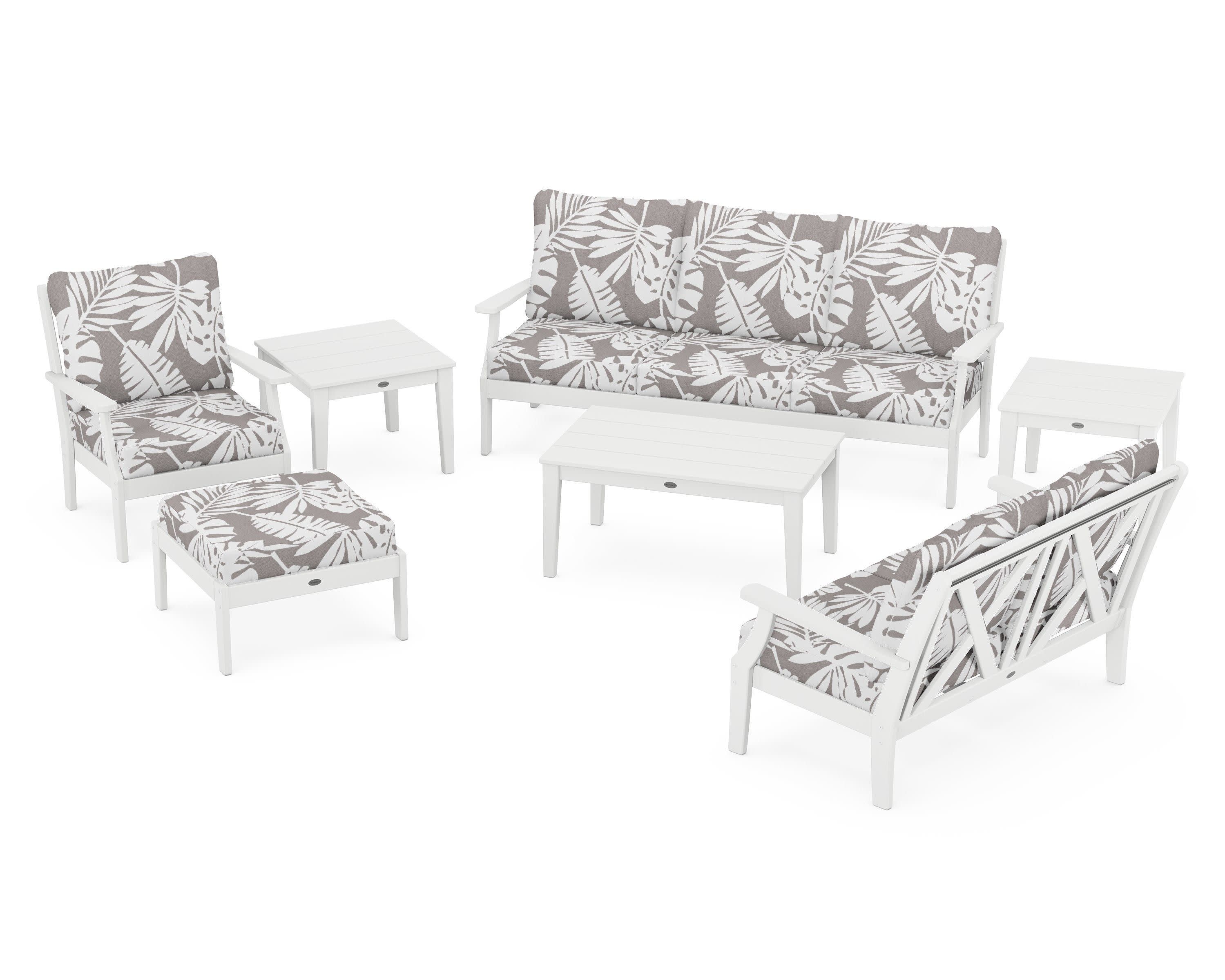 Braxton 7-Piece Deep Seating Set in White / Leaf Grey Mist