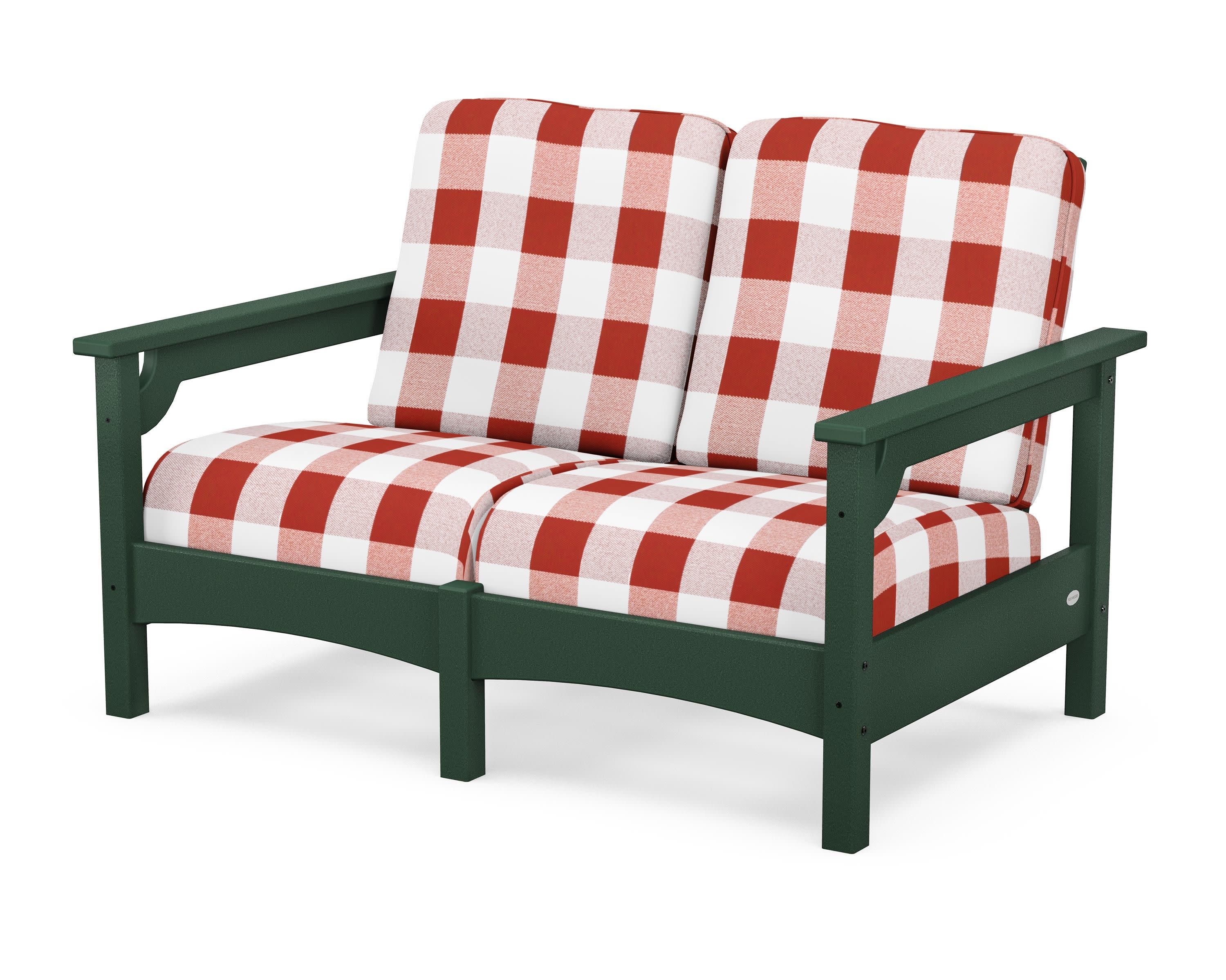 Club Loveseat in Green / Buffalo Plaid Crimson