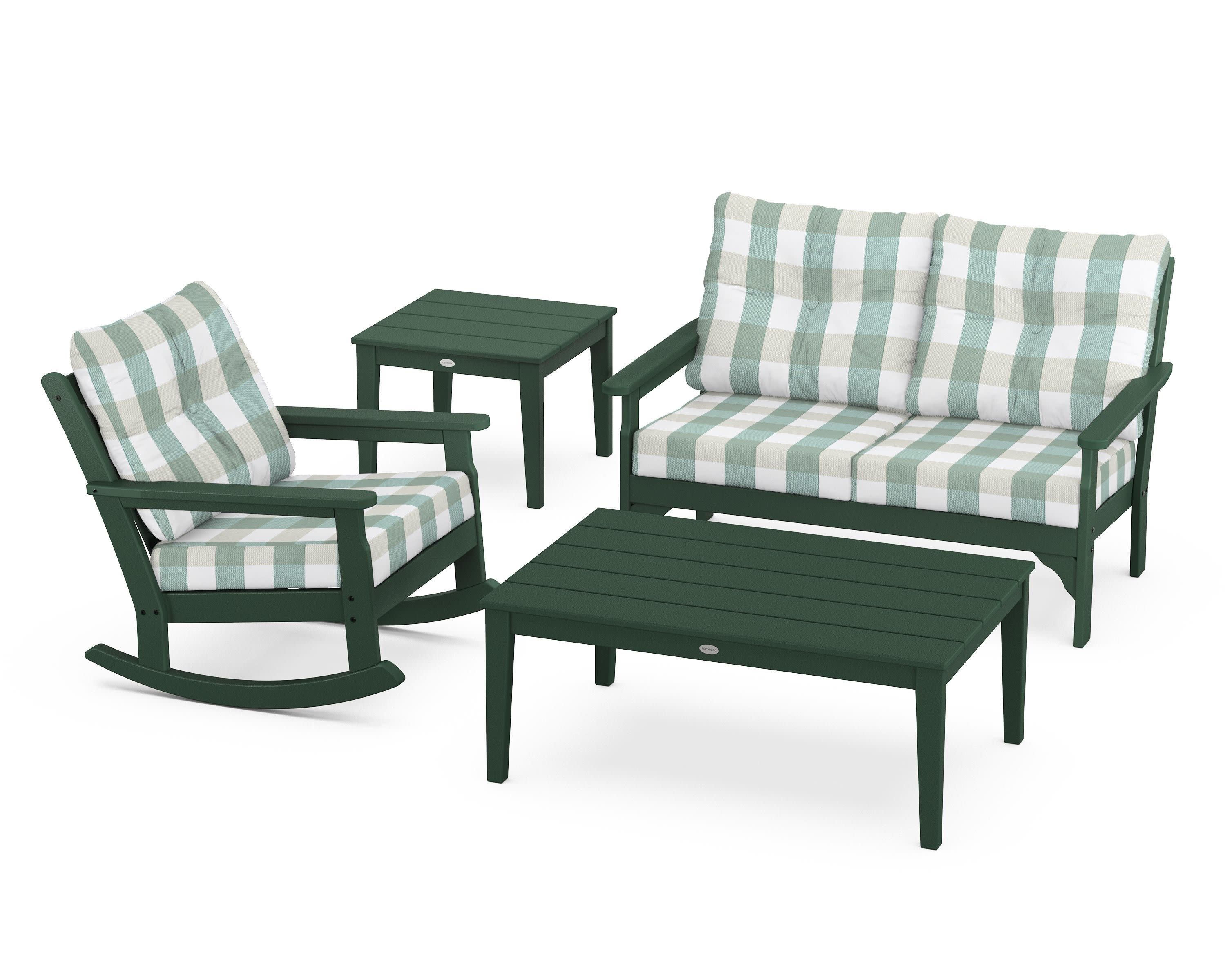 Vineyard 4-Piece Deep Seating Rocker Set in Green / Buffalo Plaid Glacier Spa