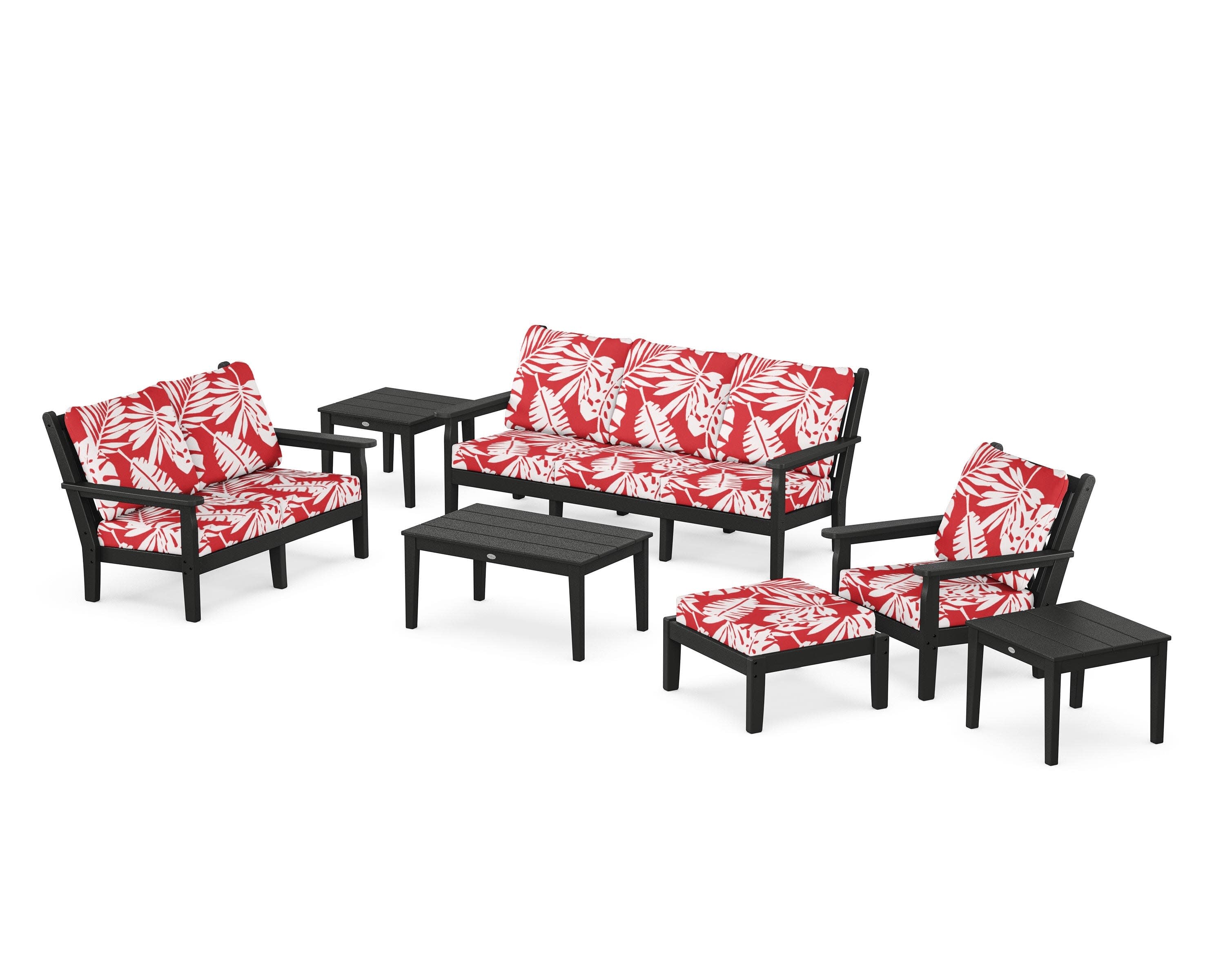 Chippendale 7-Piece Deep Seating Set in Black / Leaf Crimson
