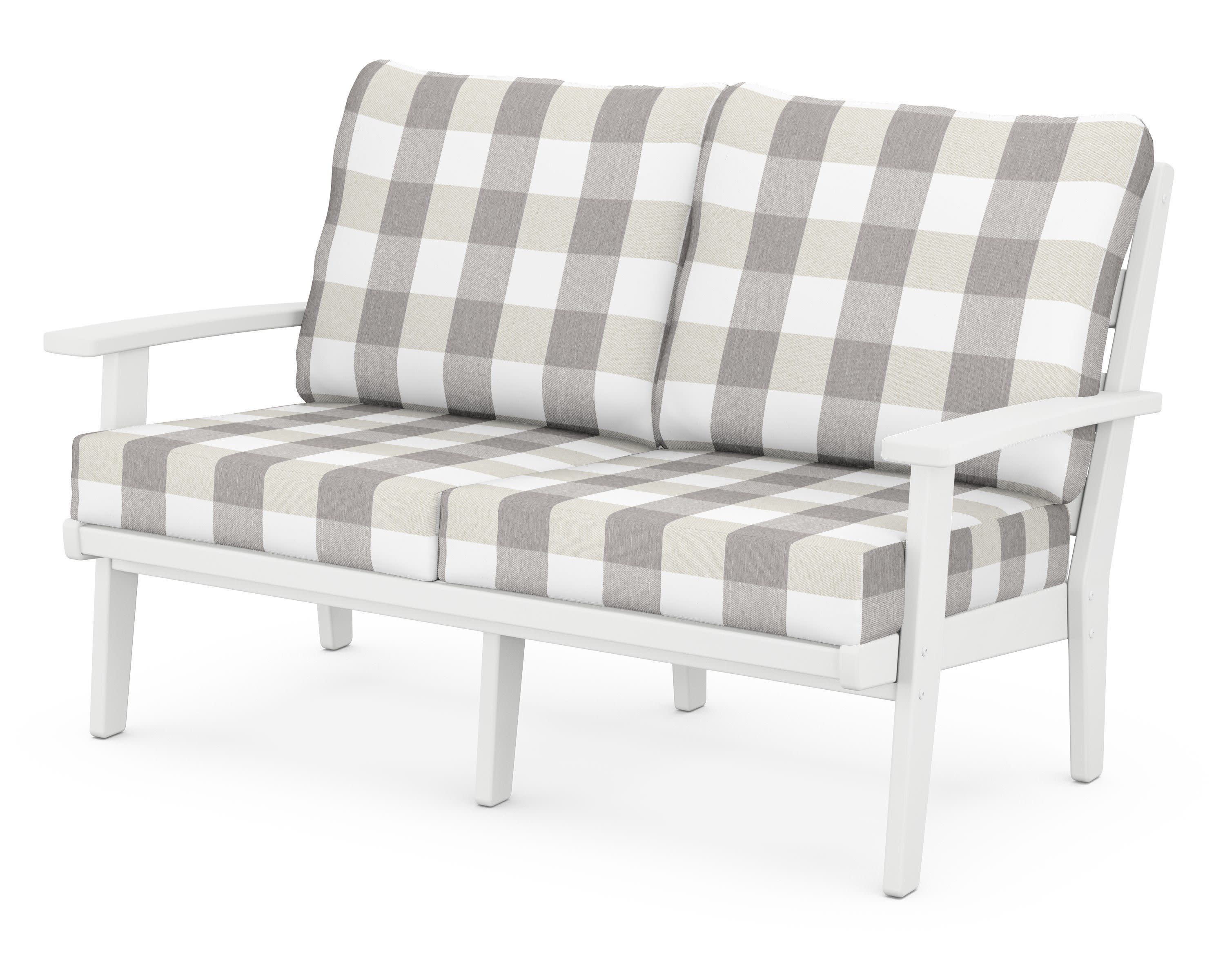 Grant Park Deep Seating Loveseat in White / Buffalo Plaid Grey Mist
