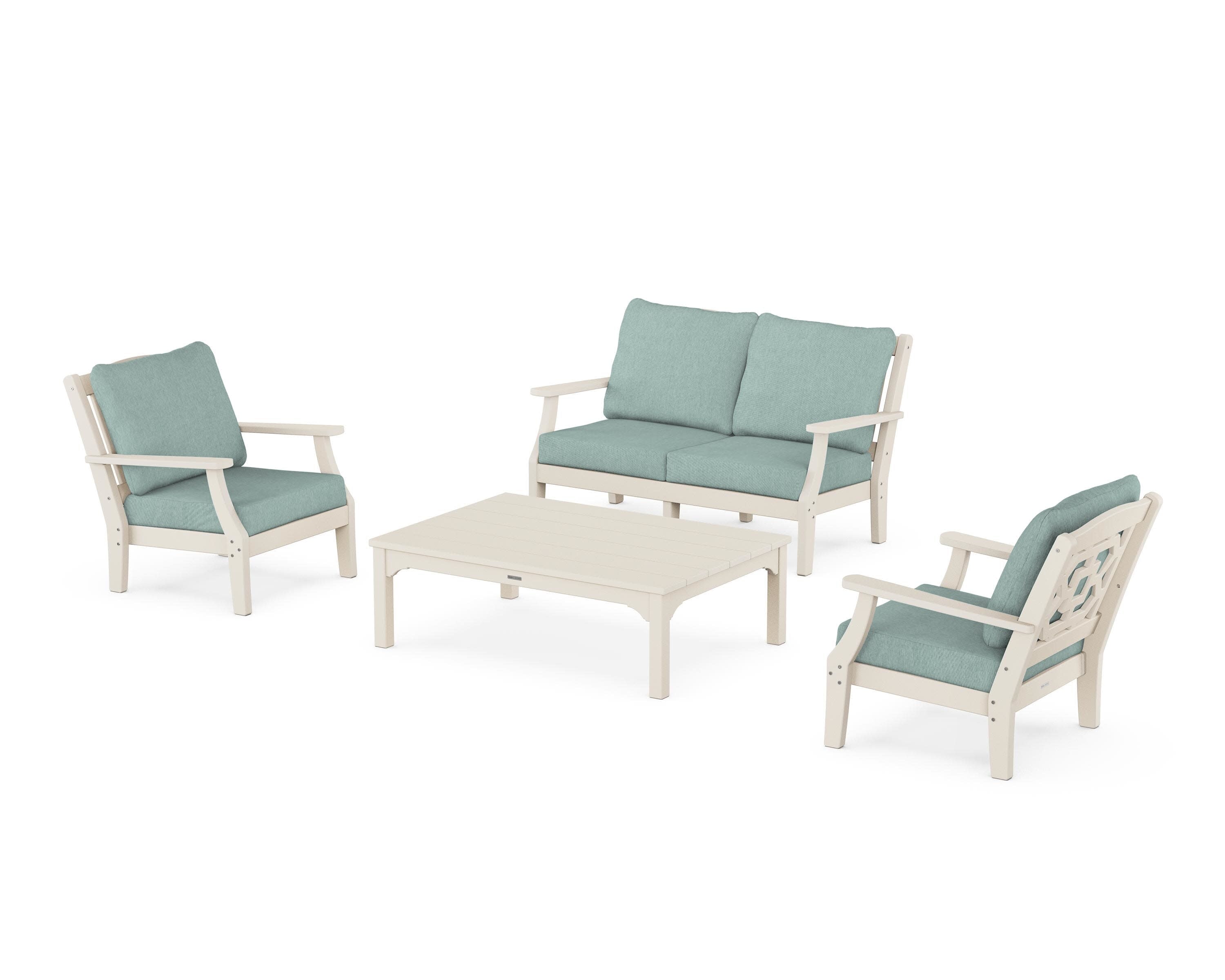 Chinoiserie 4-Piece Deep Seating Set with Loveseat in Sand / Glacier Spa
