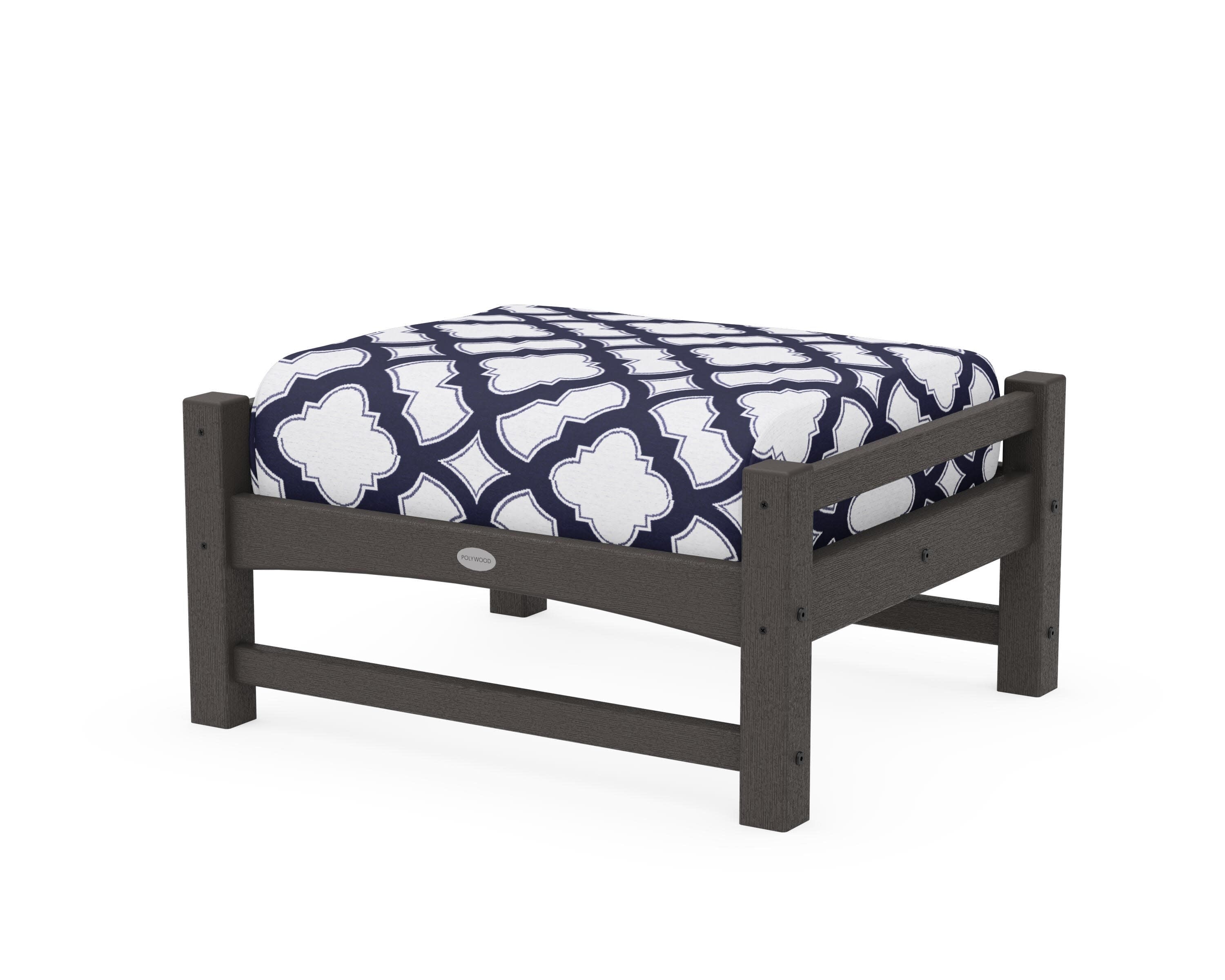Club Ottoman in Vintage Coffee / Trellis Navy