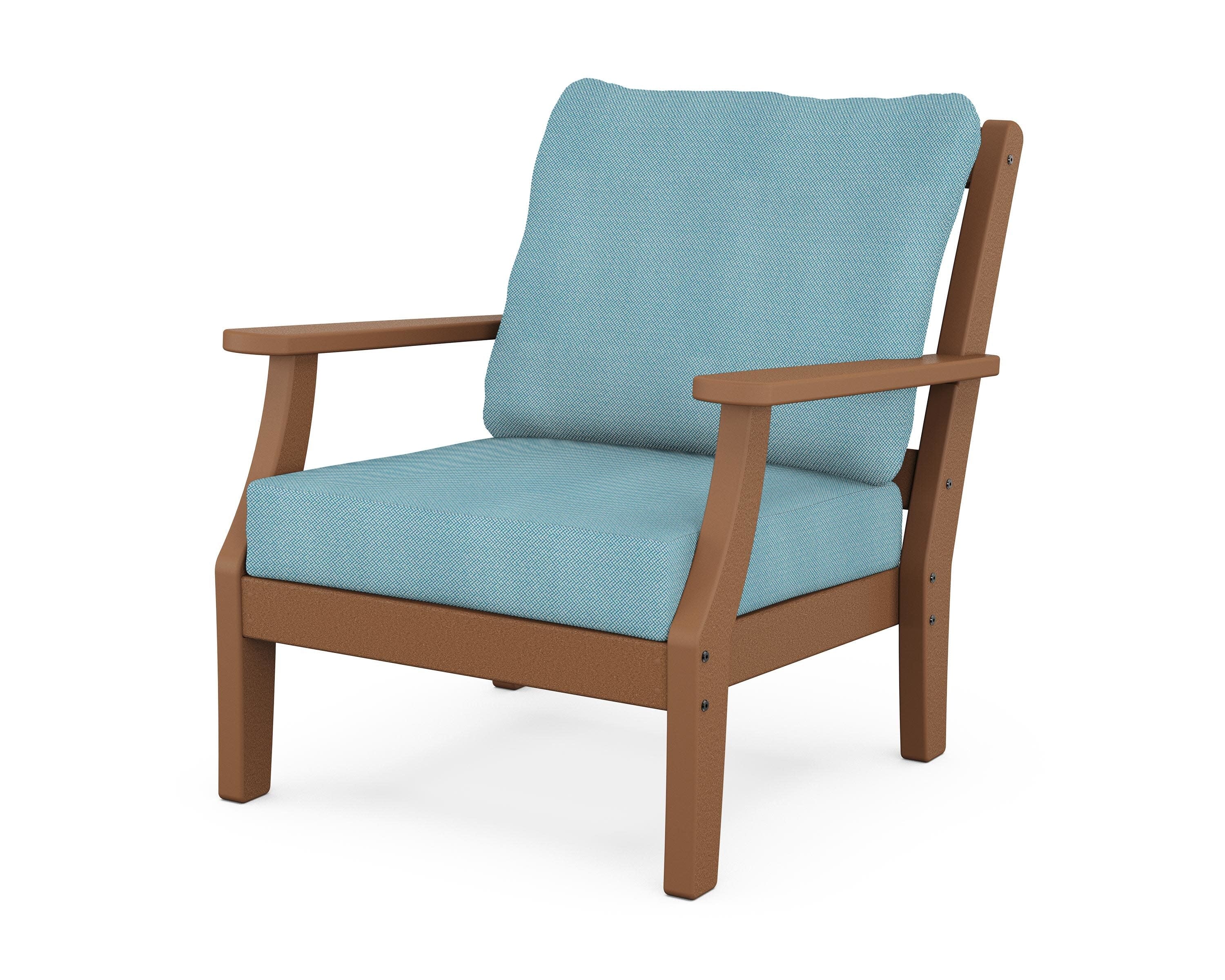 Chinoiserie Deep Seating Chair in Teak / Lattice Sky Blue