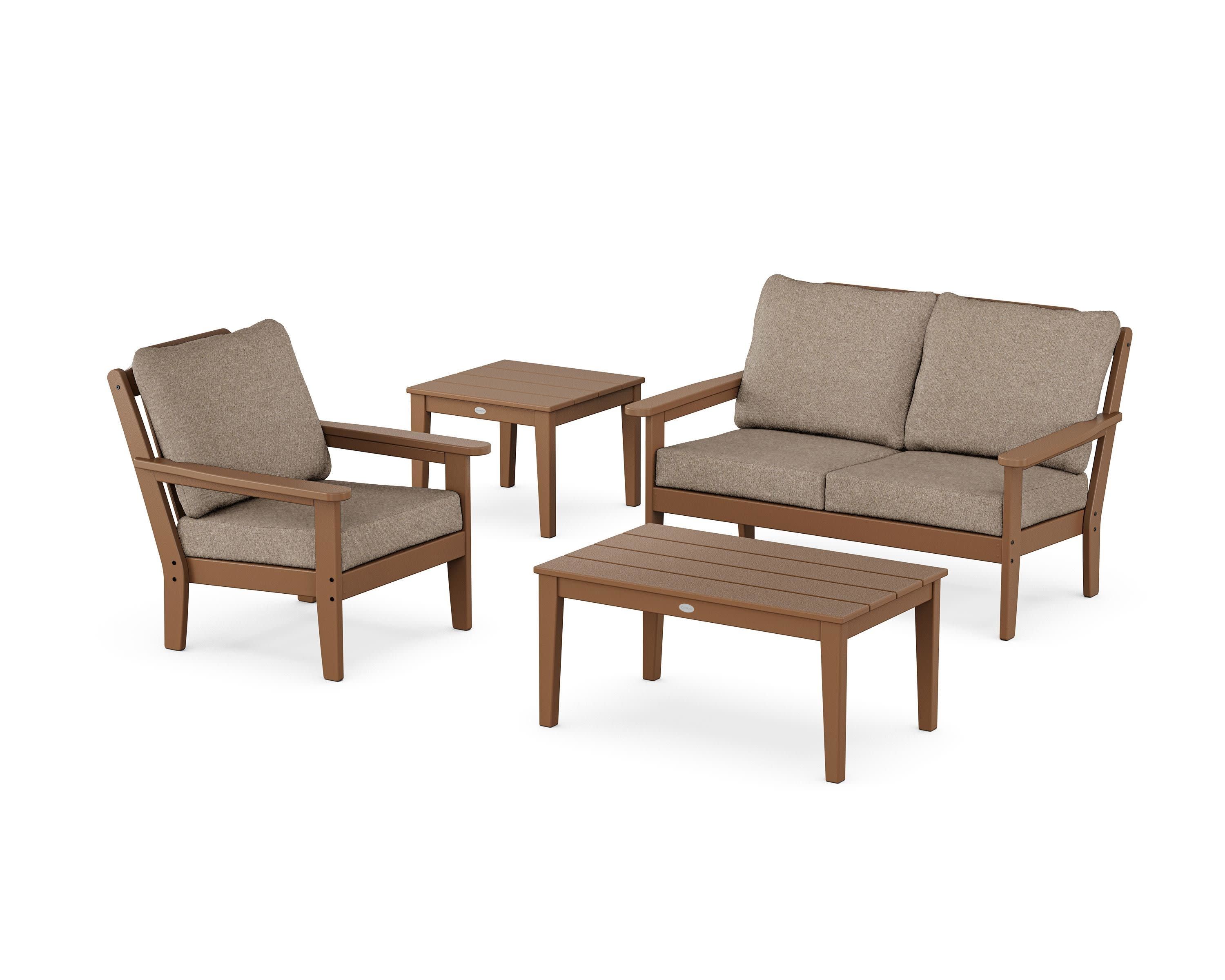 Wovendale 4-Piece Deep Seating Set in Teak / Spiced Burlap