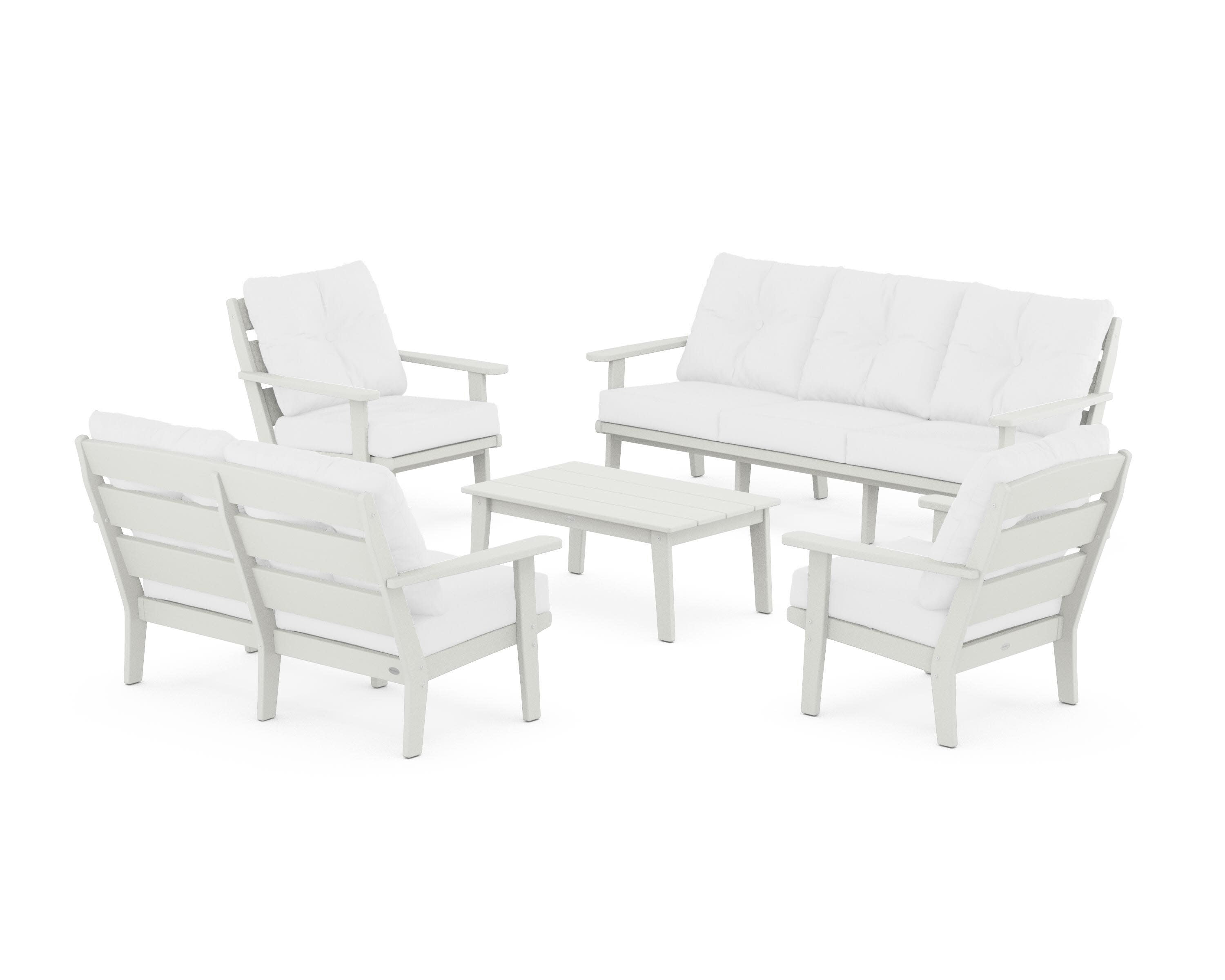 Lakeside 5-Piece Lounge Sofa Set in Vintage White / Natural