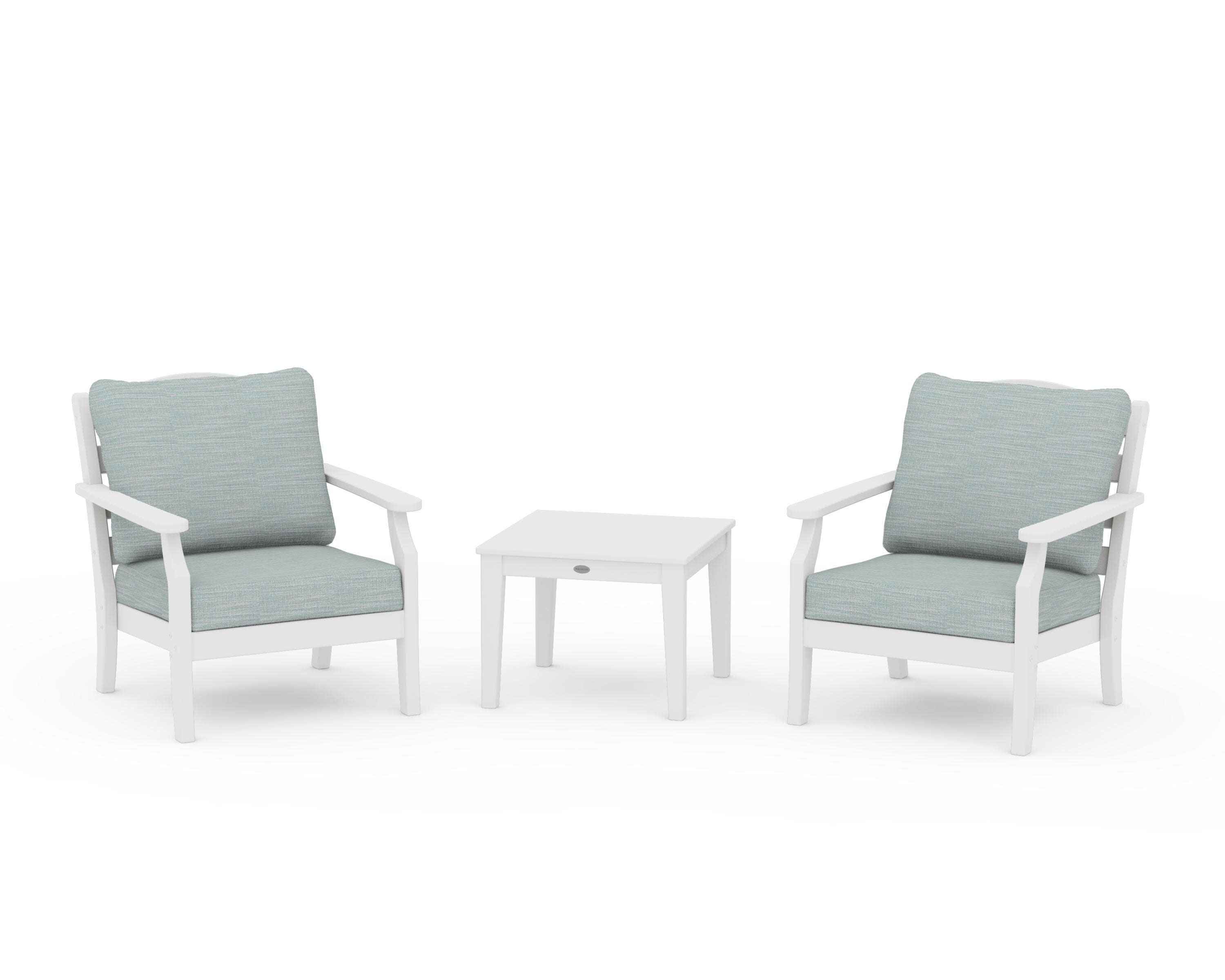 Savannah 3-Piece Deep Seating Set in White / Soothe Mist