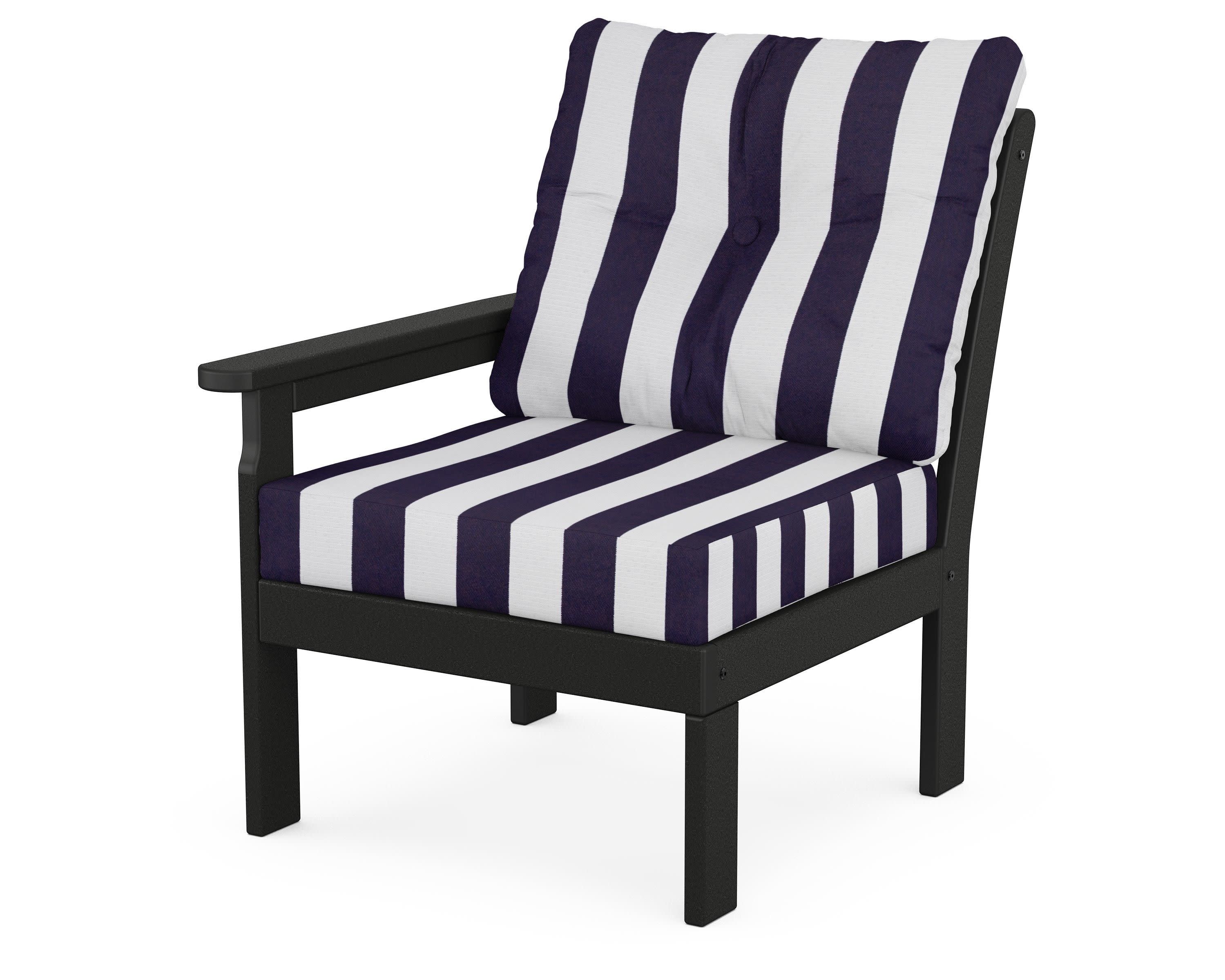 Vineyard Modular Left Arm Chair in Black / Cabana Stripe Navy