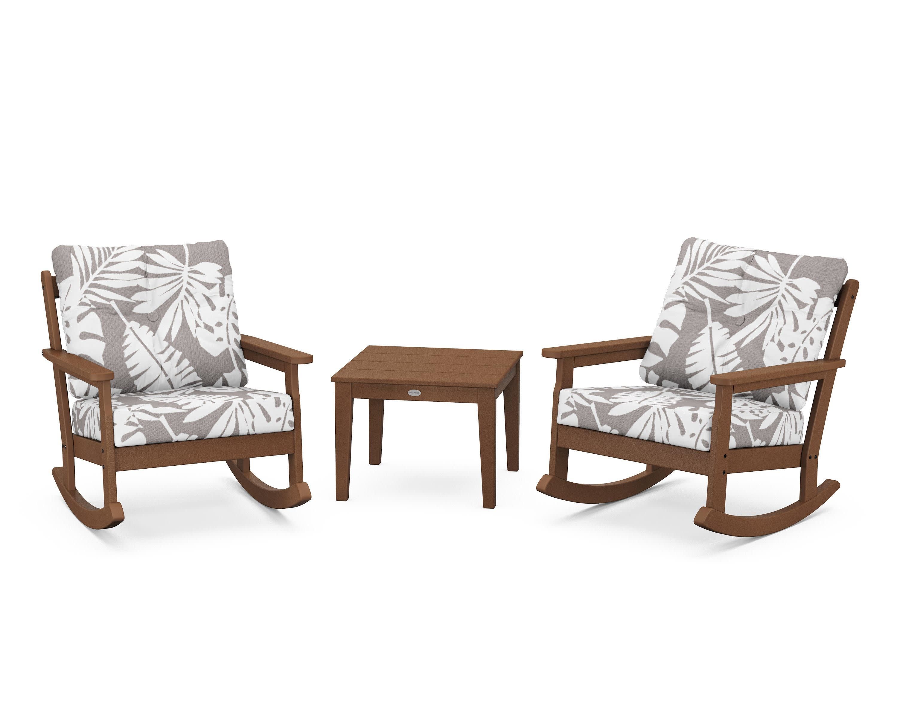 Vineyard 3-Piece Deep Seating Rocker Set in Teak / Leaf Grey Mist