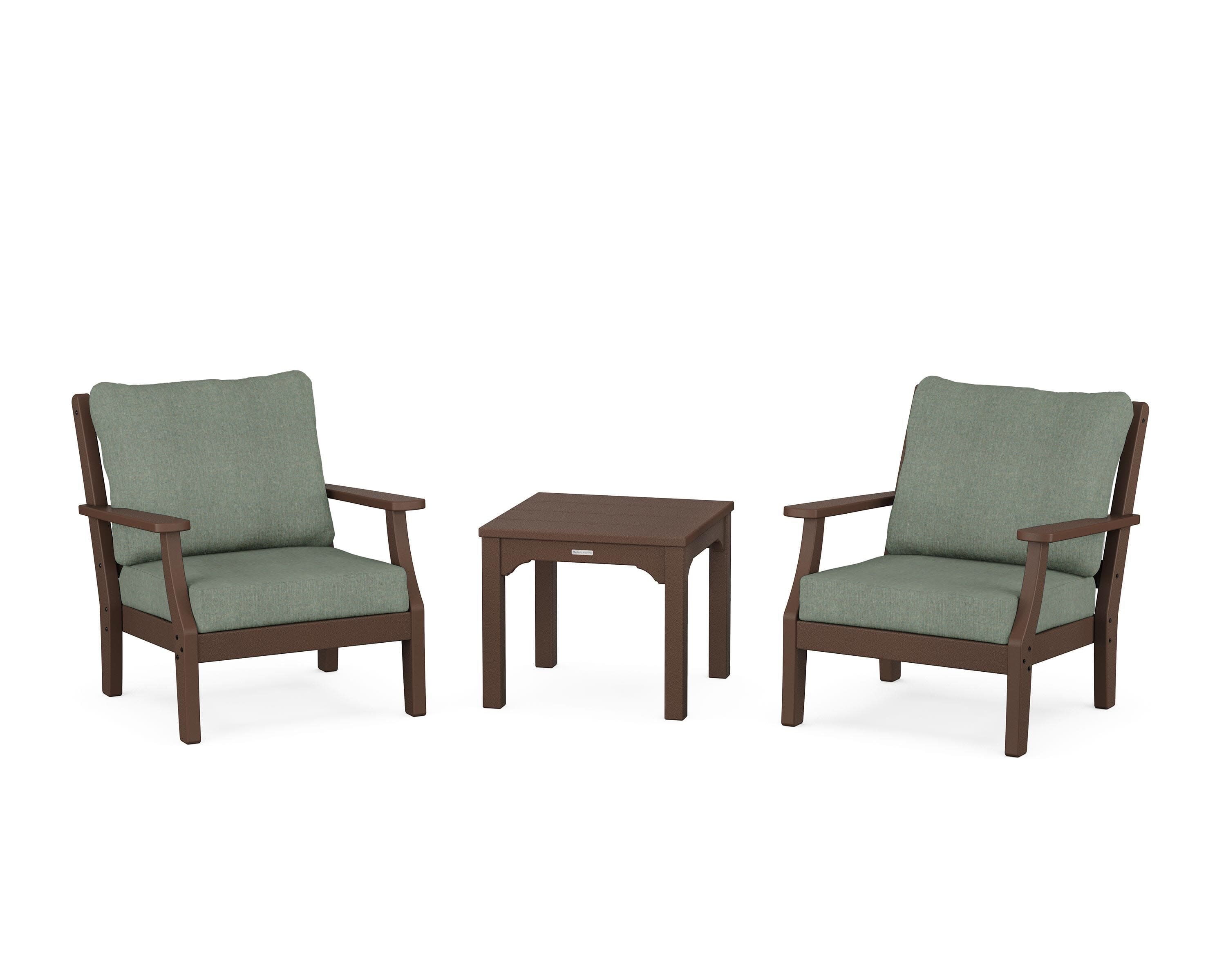 Chinoiserie 3-Piece Deep Seating Set in Mahogany / Cast Sage