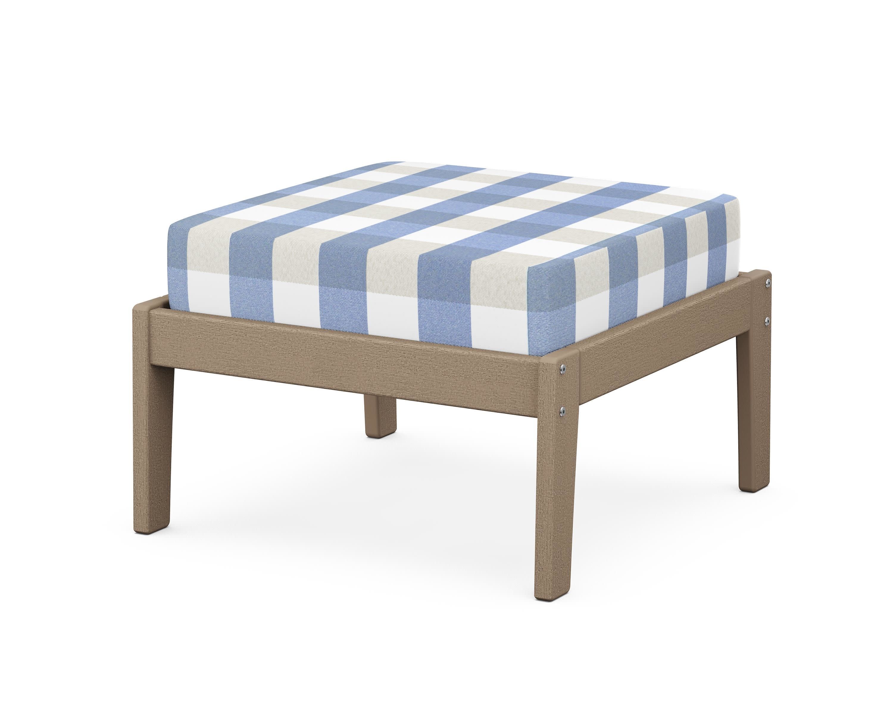 Deep Seating Ottoman in Vintage Sahara / Buffalo Plaid Sky Blue