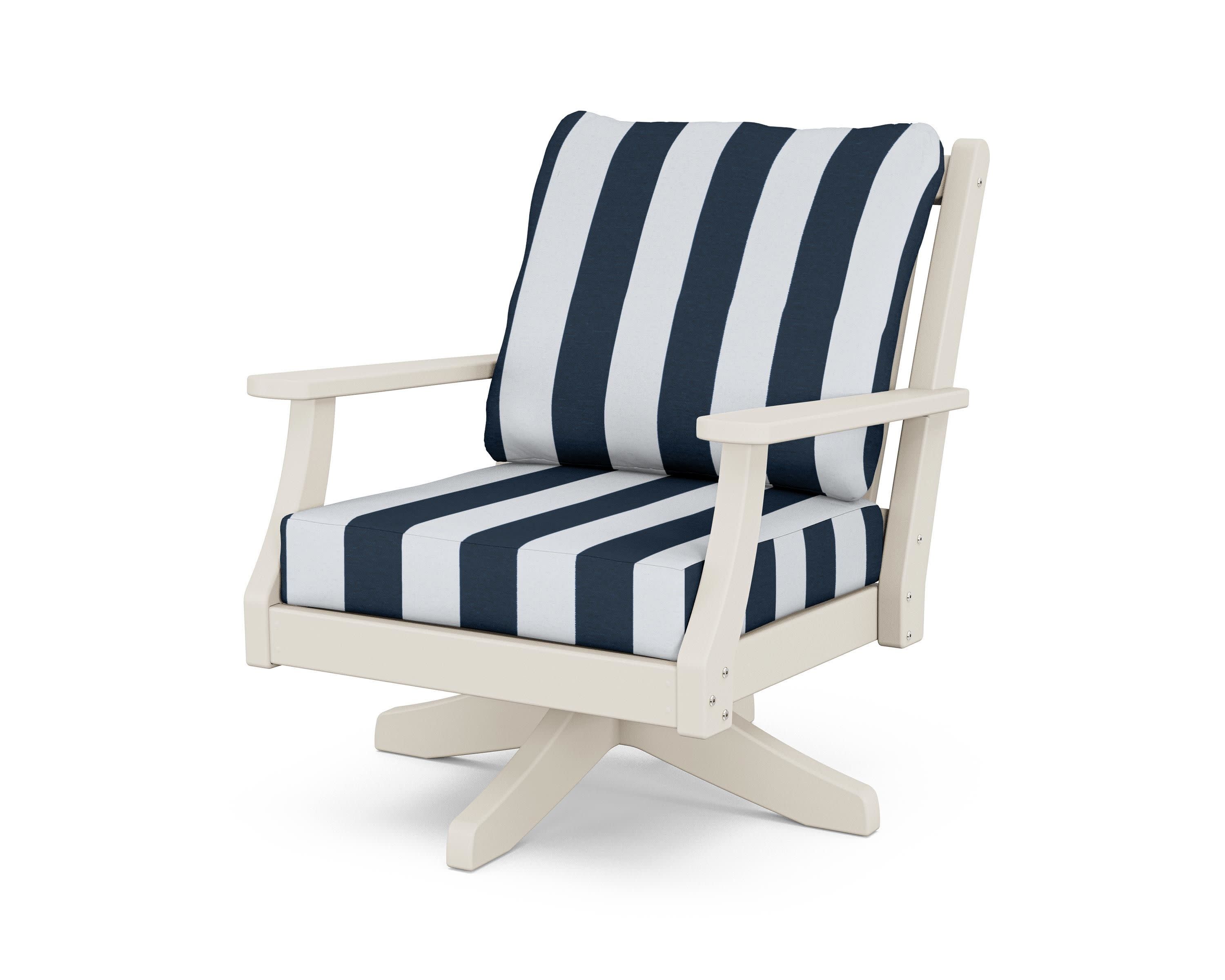 Wovendale Deep Seating Swivel Chair in Sand / Cabana Stripe Marine Indigo