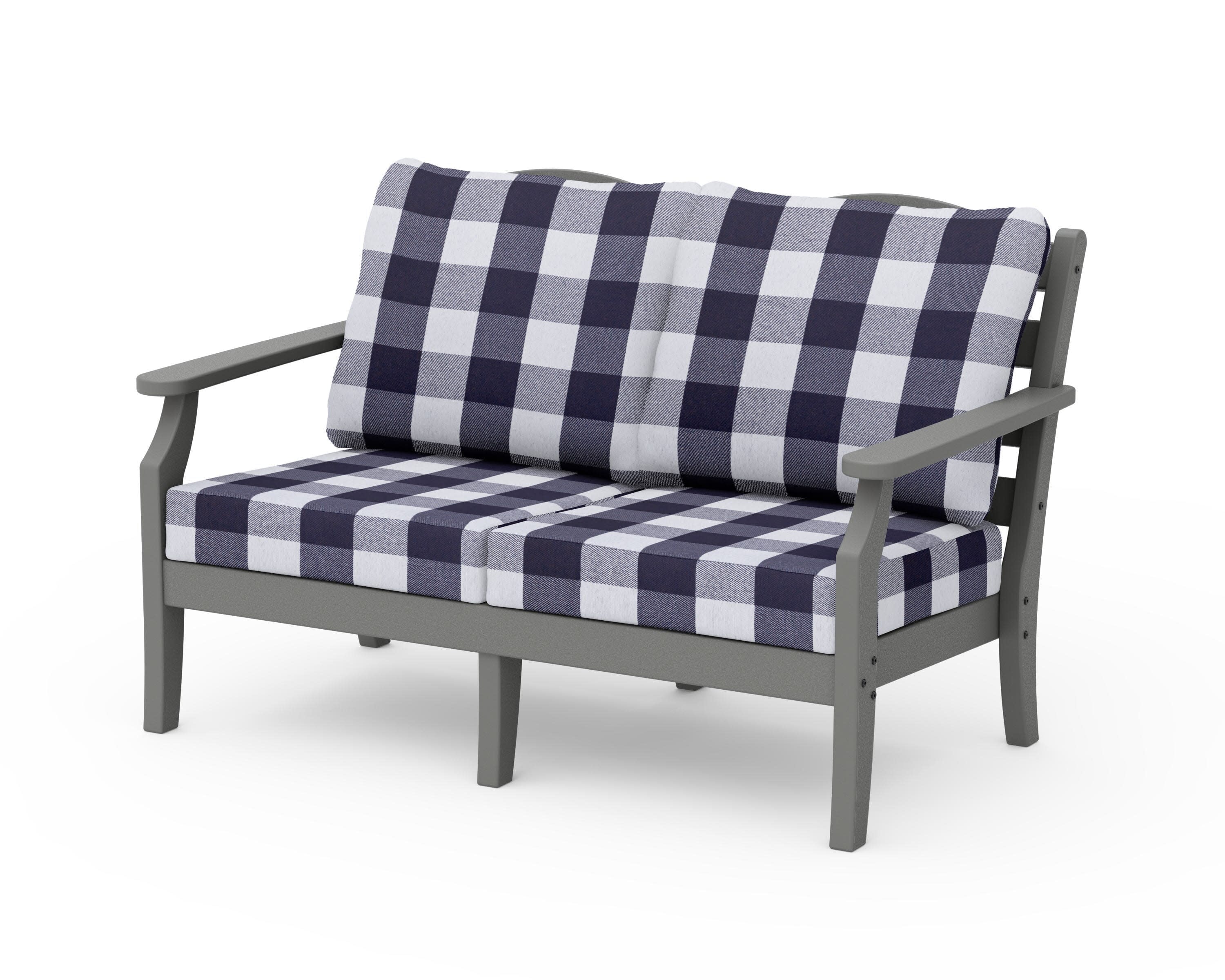 Savannah Deep Seating Loveseat in Slate Grey / Buffalo Plaid Navy