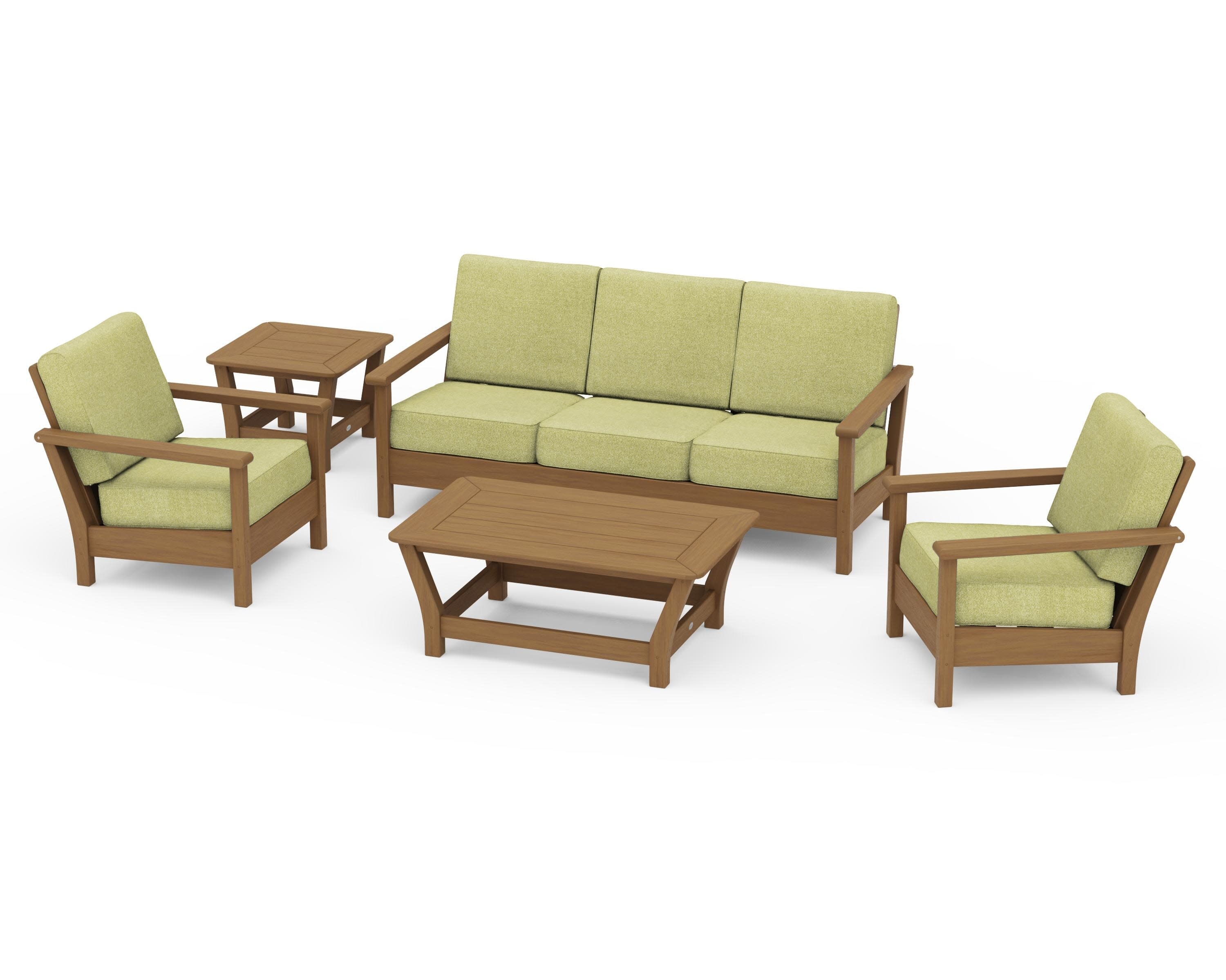 Harbour 5-Piece Deep Seating Set in Natural / Chartreuse Boucle