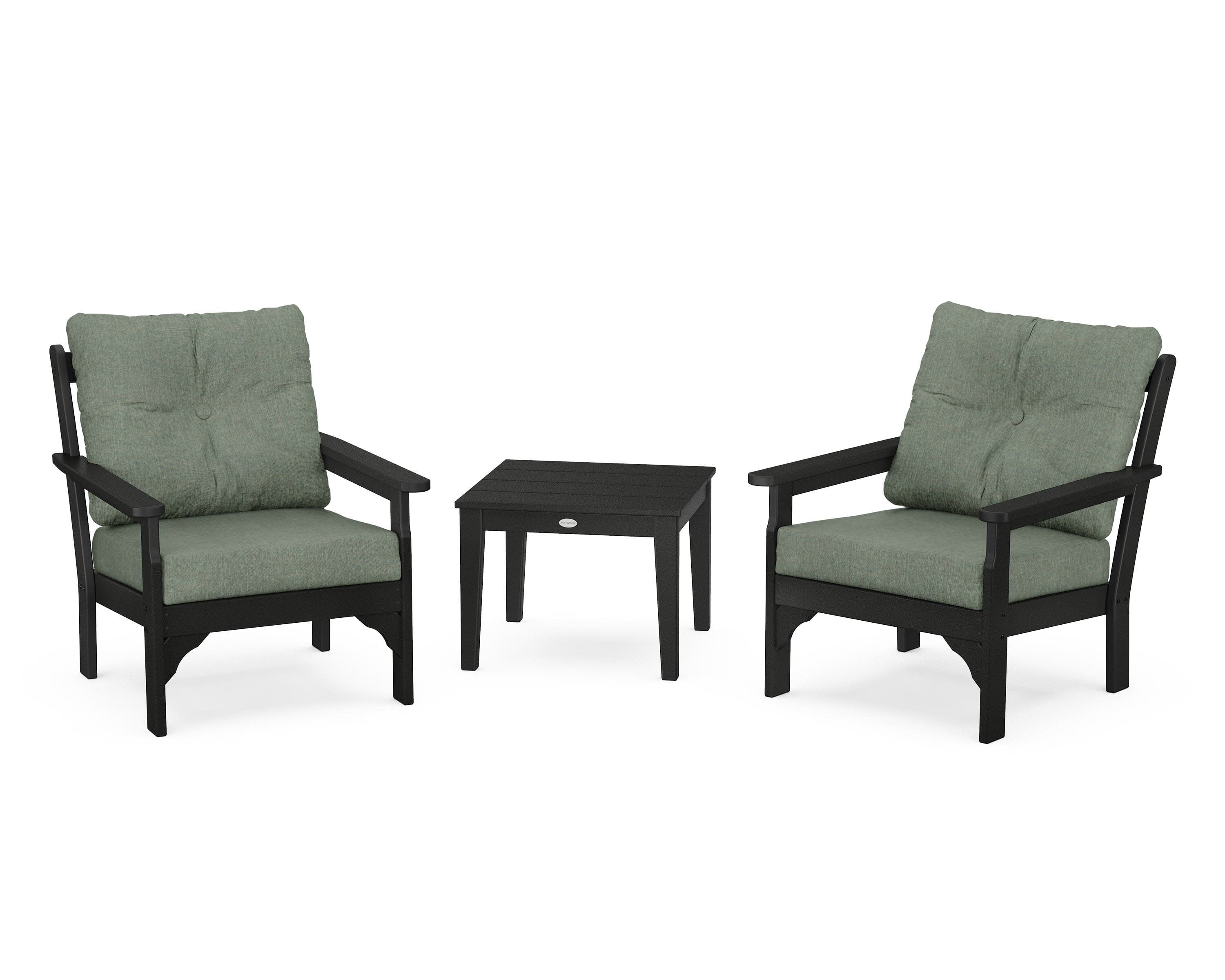 Vineyard 3-Piece Deep Seating Set in Black / Cast Sage