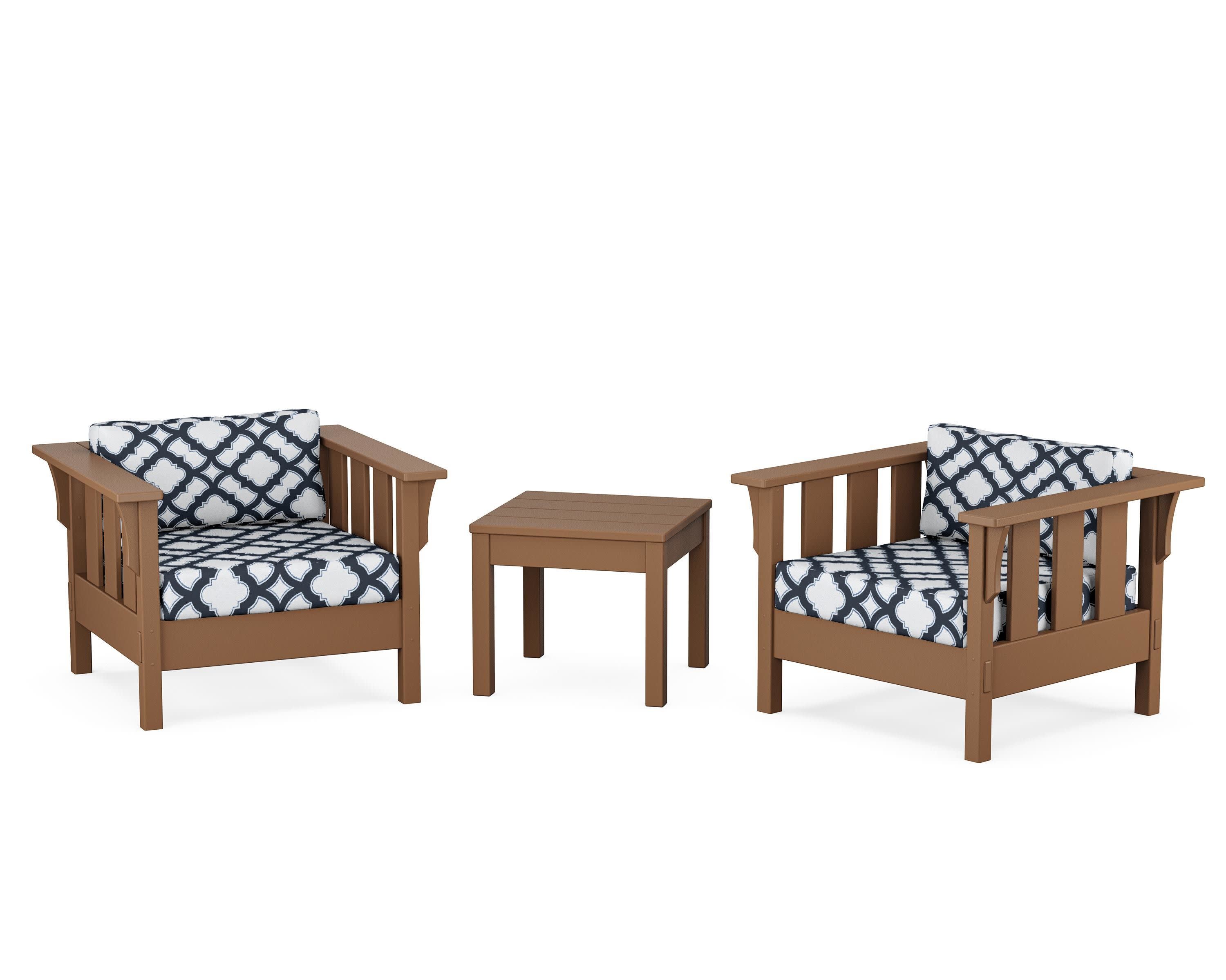 Acadia 3-Piece Deep Seating Set in Teak / Trellis Marine Indigo