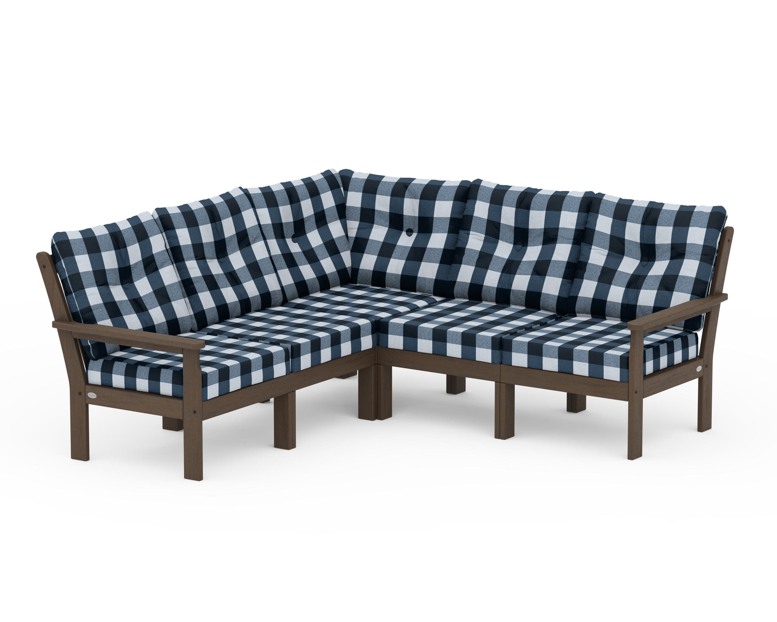 Vineyard 5-Piece Sectional in Kona / Buffalo Plaid Marine Indigo