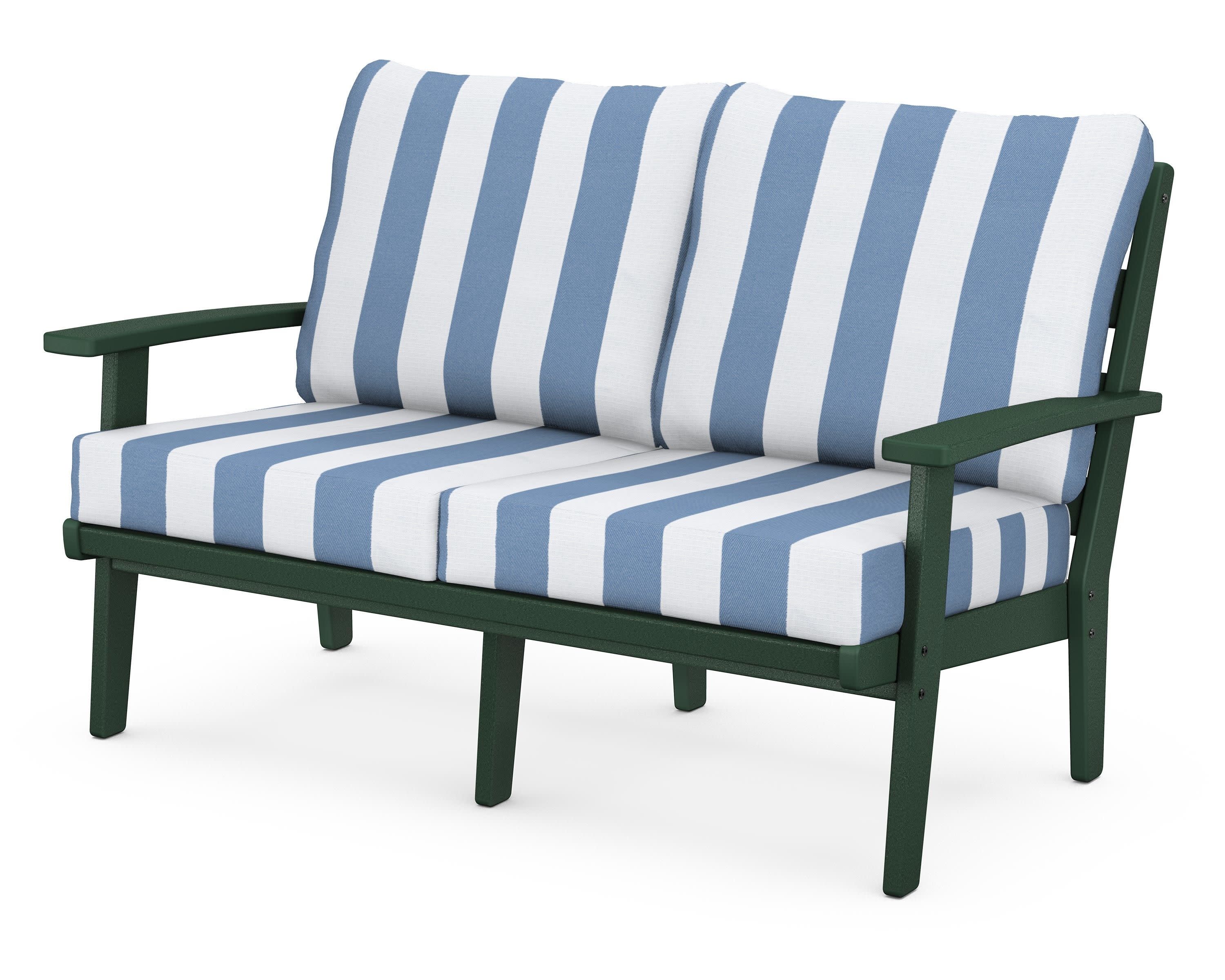 Grant Park Deep Seating Loveseat in Green / Cabana Stripe Sky Blue
