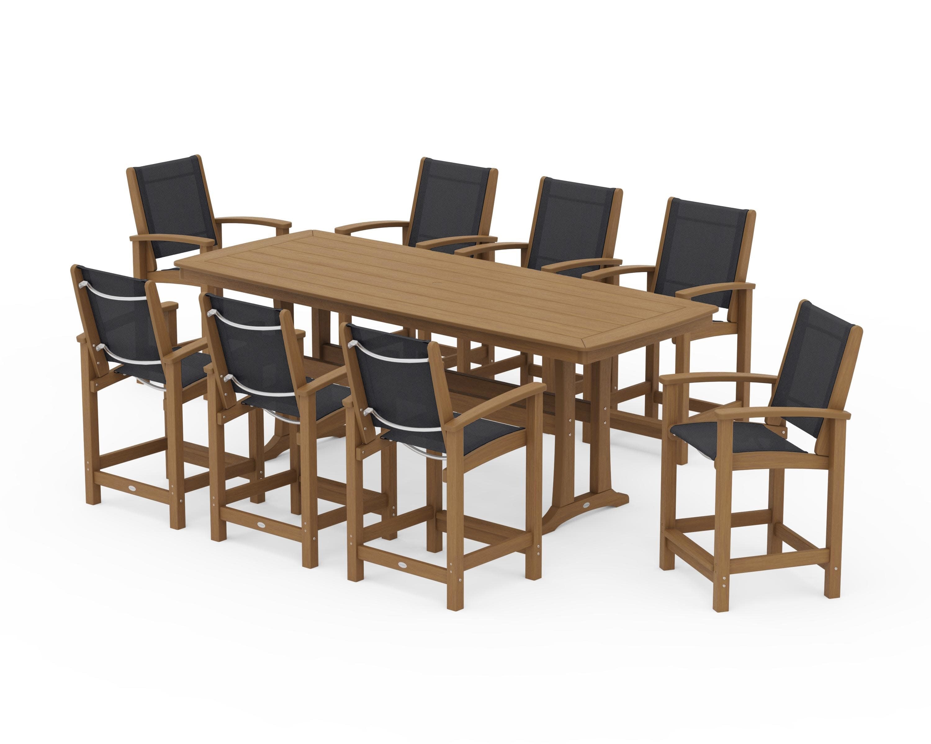 Coastal 9-Piece Counter Set with Trestle Legs in Natural / Black Sling