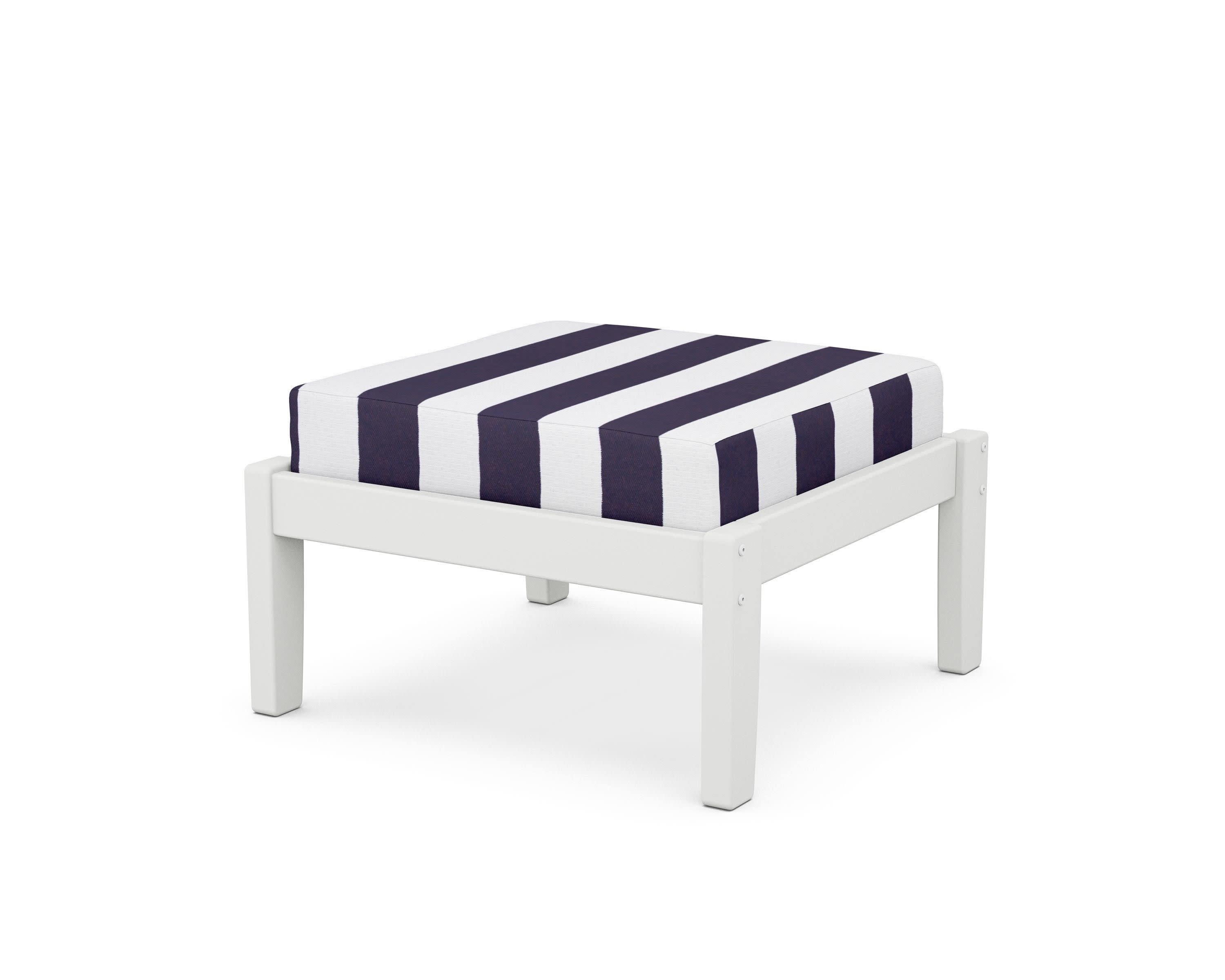 Deep Seating Ottoman in White / Cabana Stripe Navy