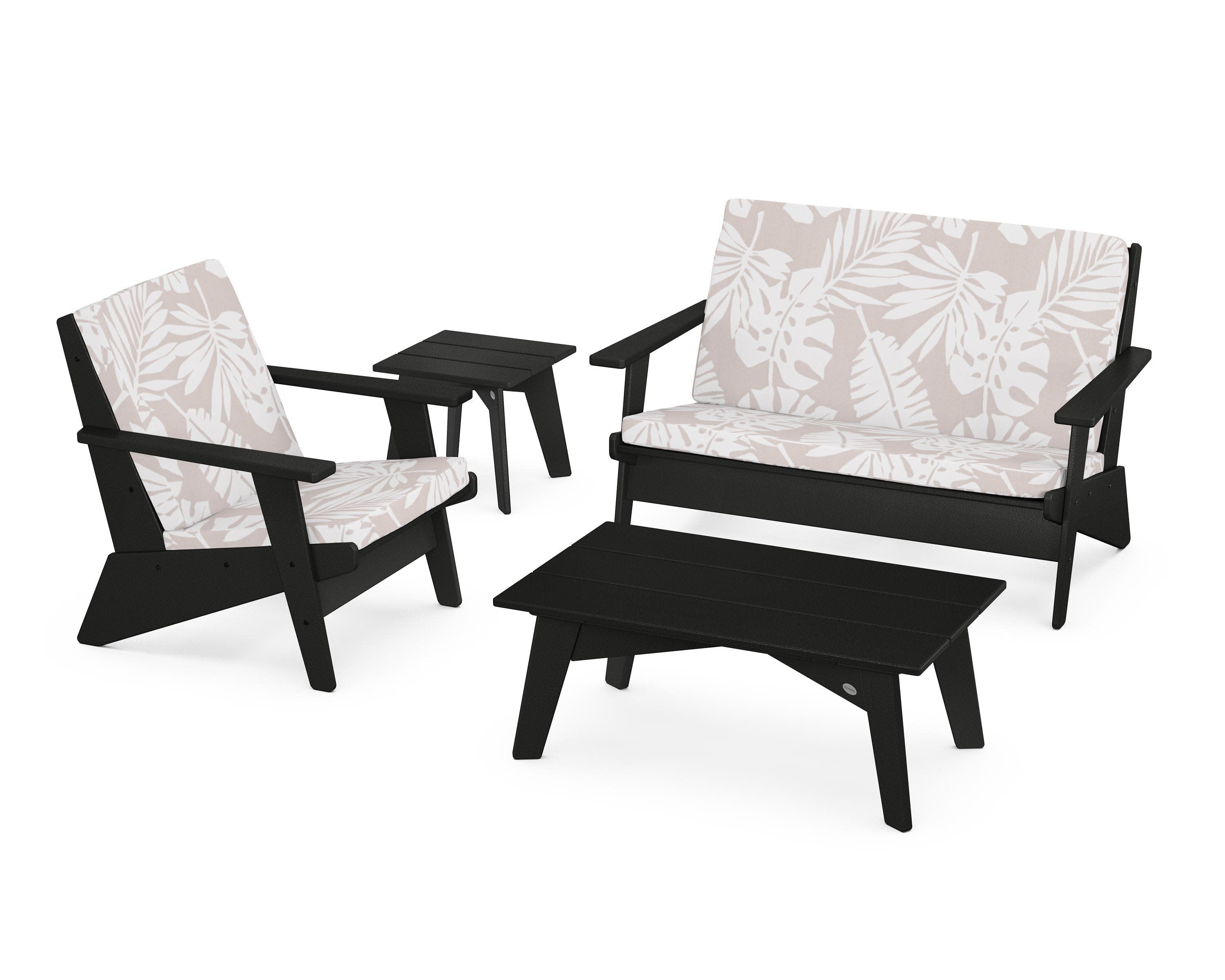 Riviera Modern Lounge 4-Piece Set in Black / Leaf Dune Burlap