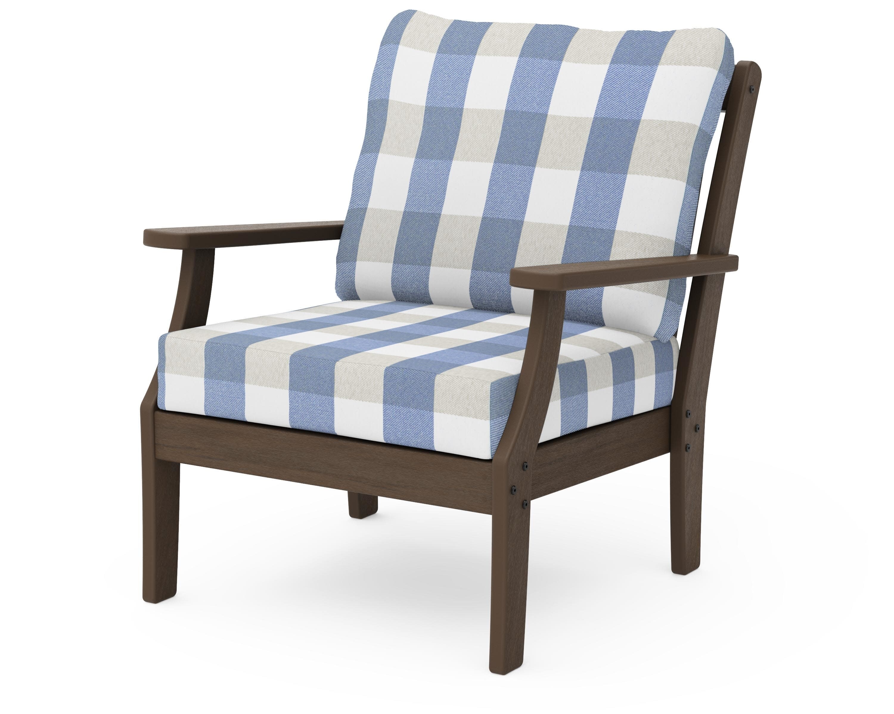 Braxton Deep Seating Chair in Kona / Buffalo Plaid Sky Blue
