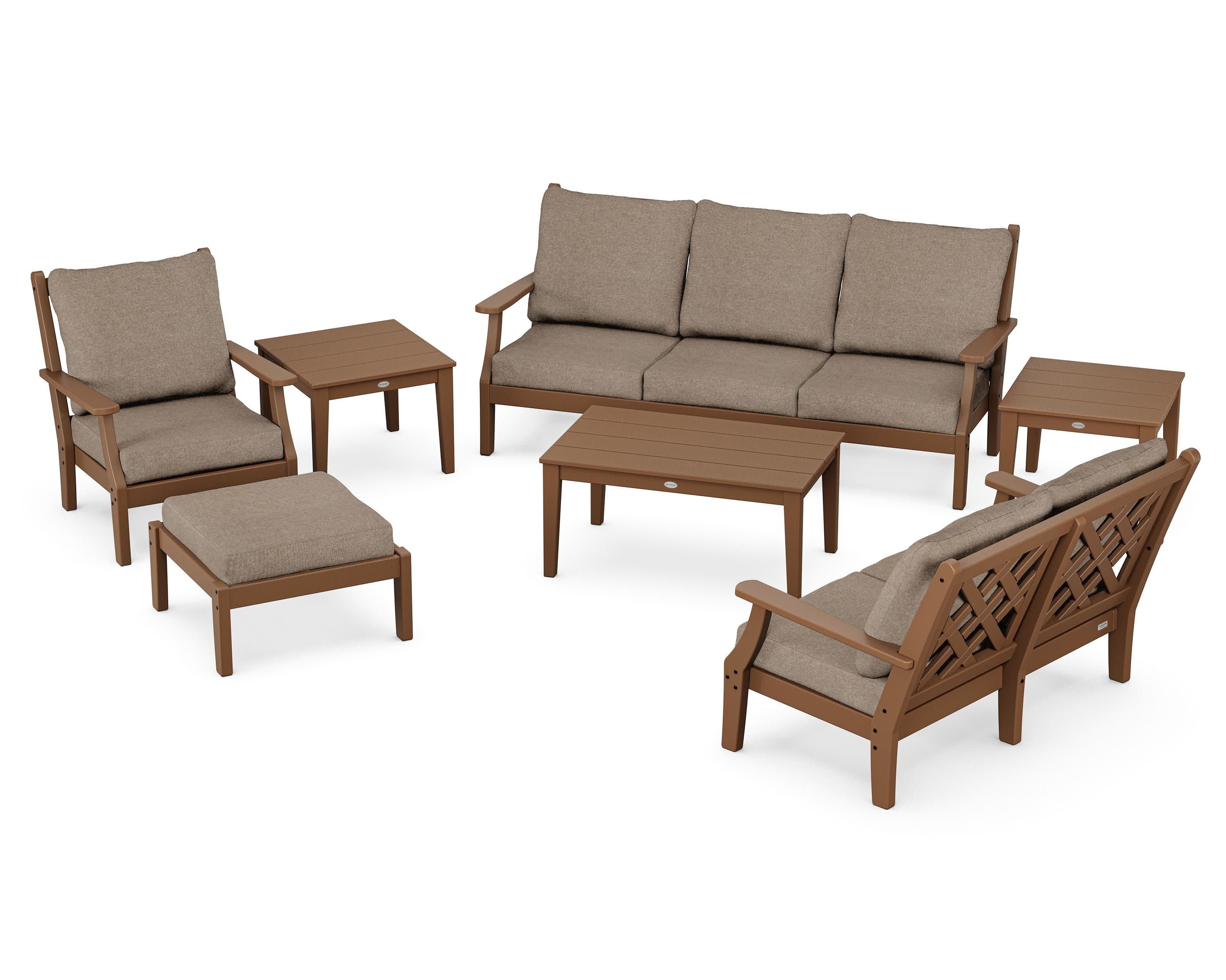 Wovendale 7-Piece Deep Seating Set in Teak / Spiced Burlap