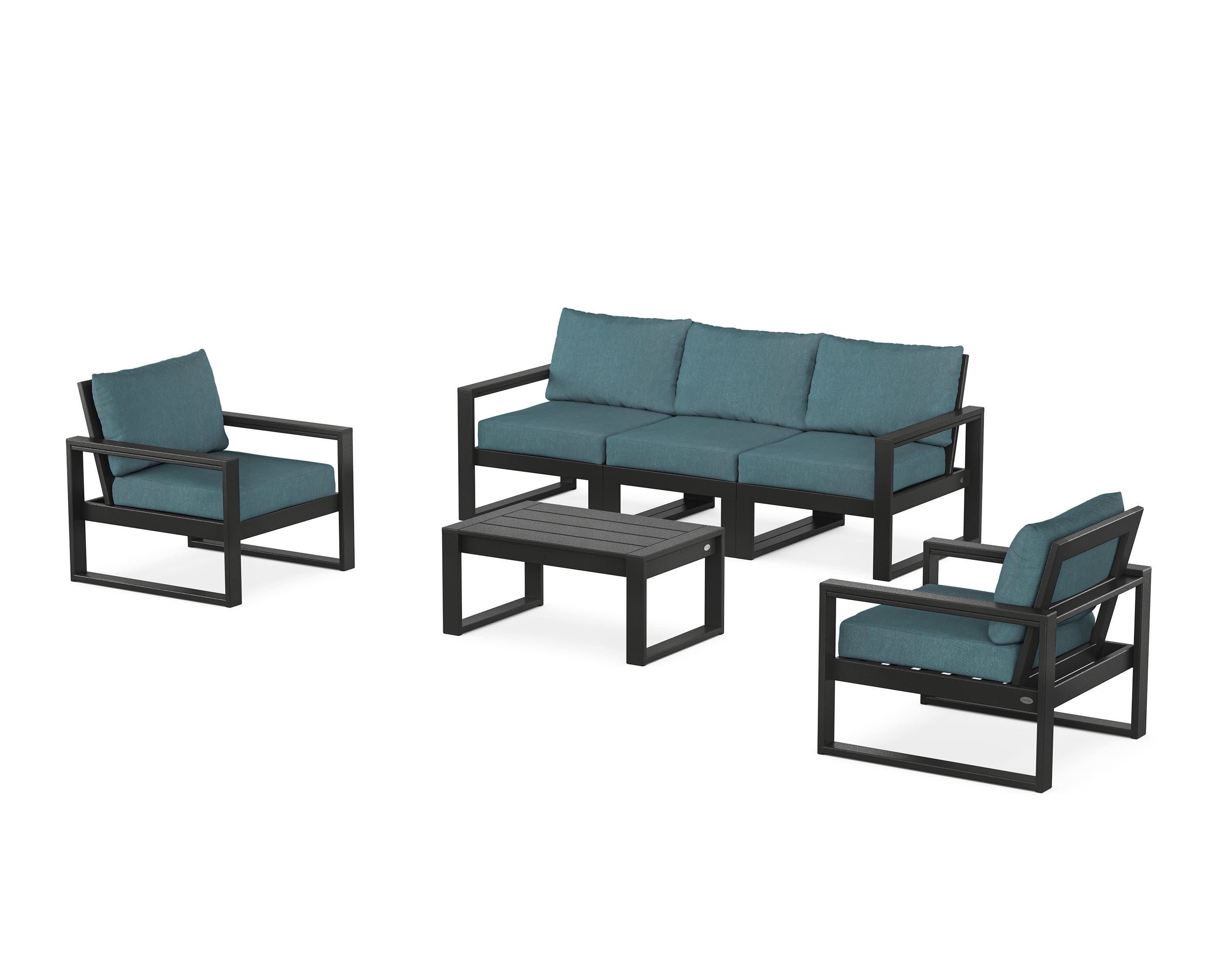 EDGE Sectional 4-Piece Deep Seating Set with Sofa in Black / Ocean Teal