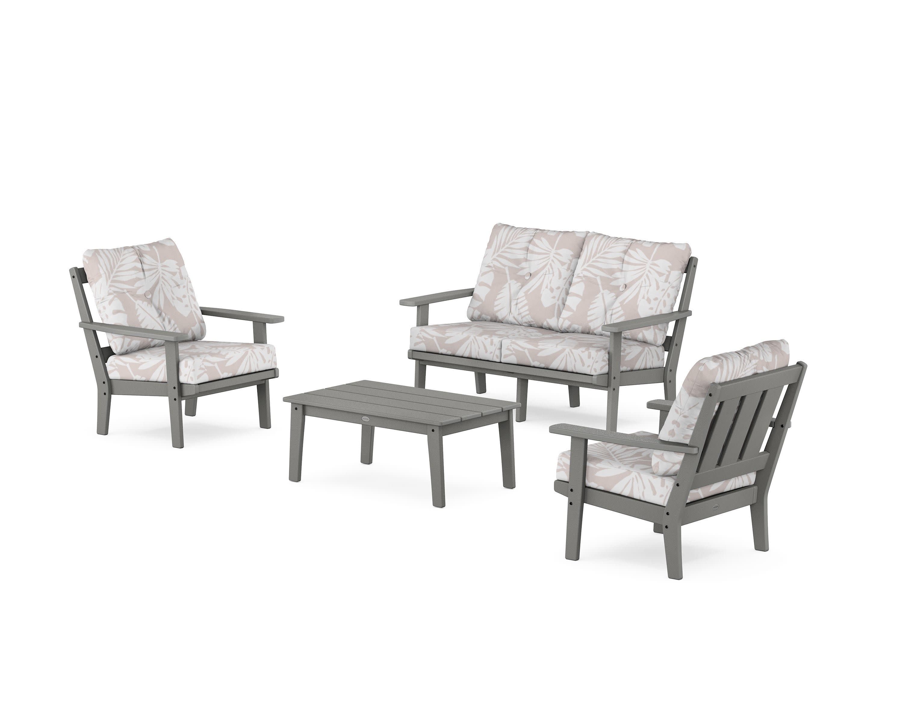 Oxford 4-Piece Deep Seating Set with Loveseat in Slate Grey / Leaf Dune Burlap