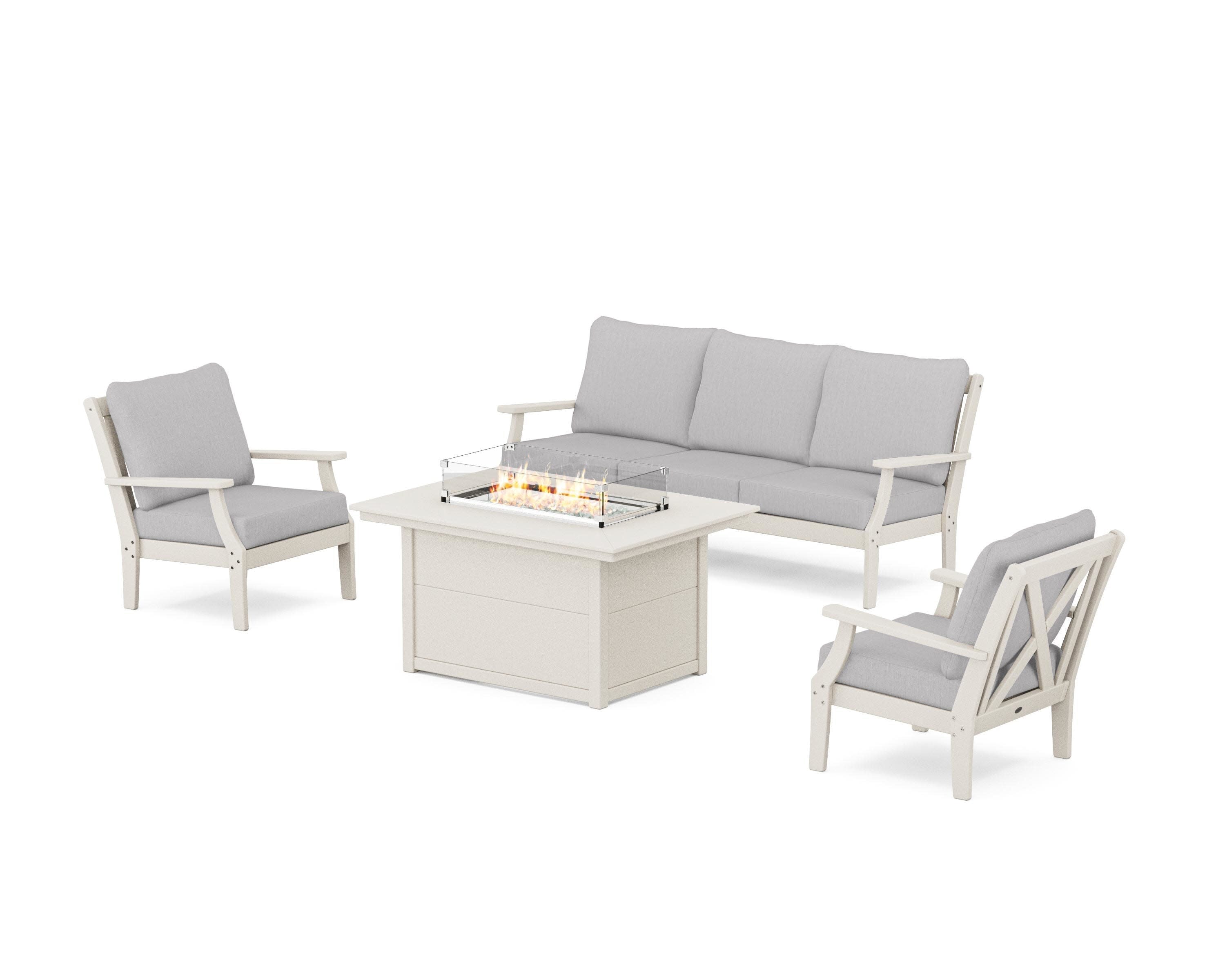 Braxton Deep Seating Fire Pit Table Set in Sand / Granite