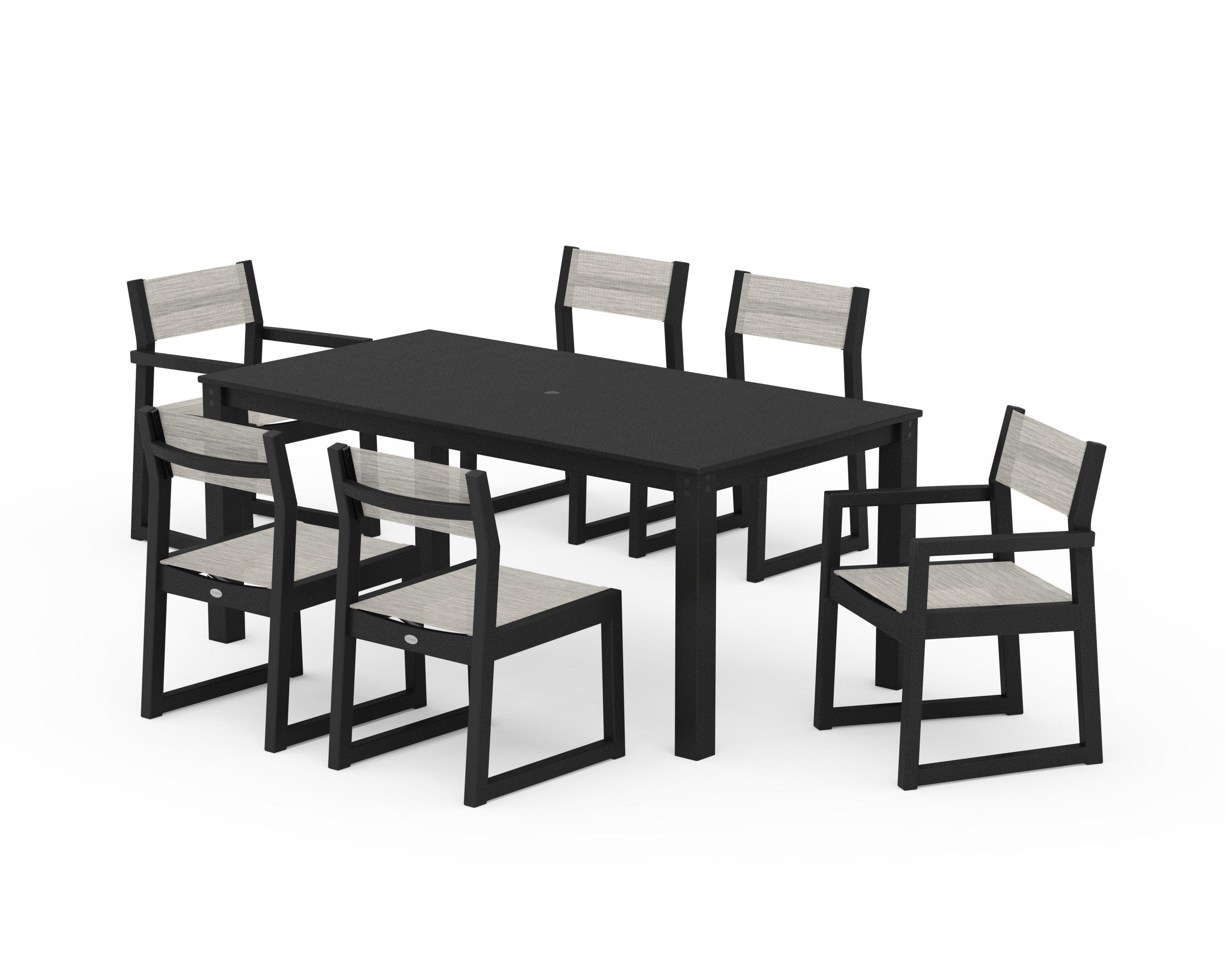 EDGE Sling 7-Piece Parsons Dining Set in Black / Birch Sling