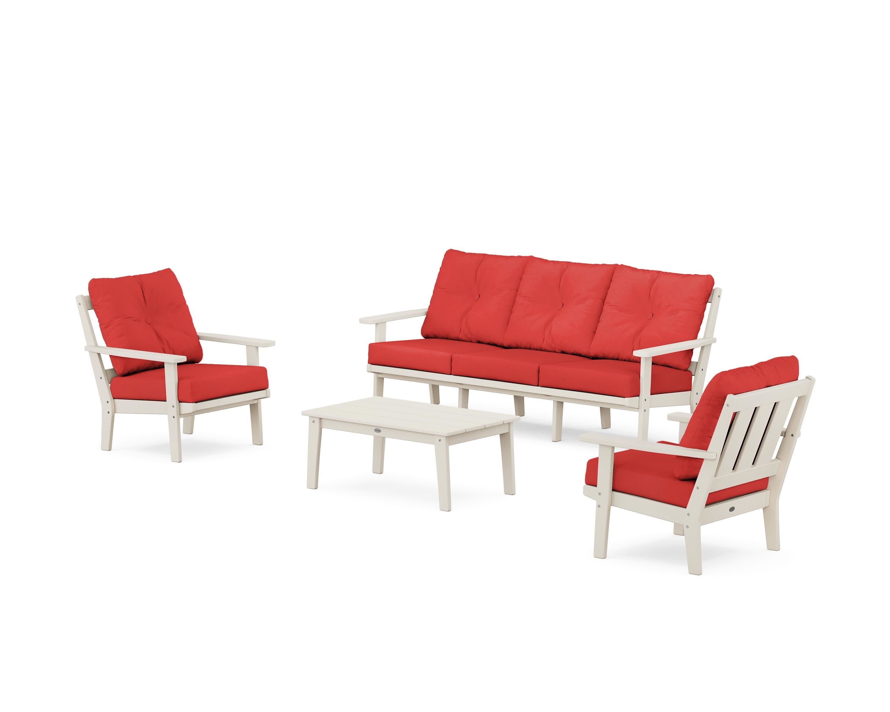 Oxford 4-Piece Deep Seating Set with Sofa in Sand / Crimson Linen
