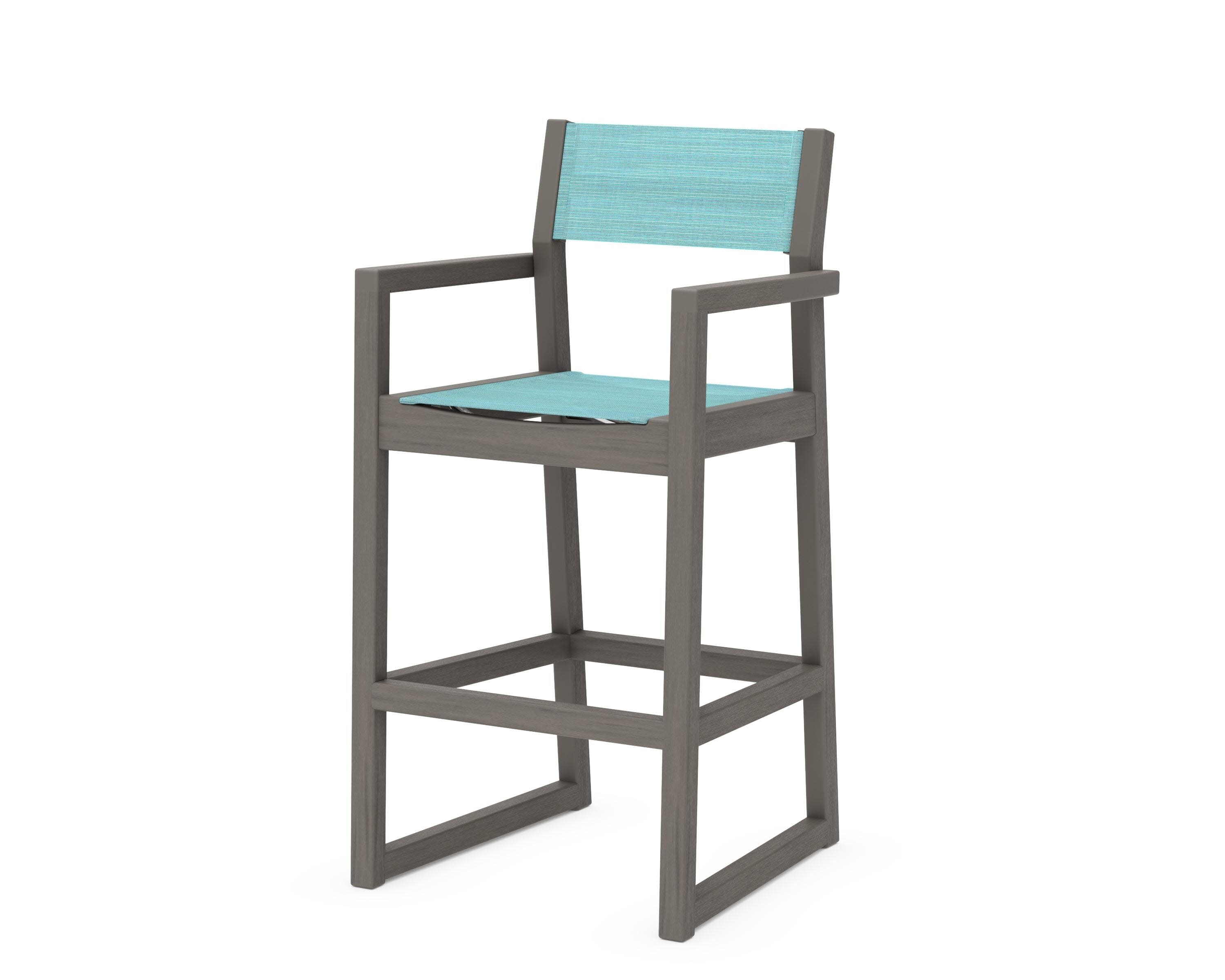 EDGE Sling Bar Arm Chair in Driftwood / Dupioni Aquamarine Sling