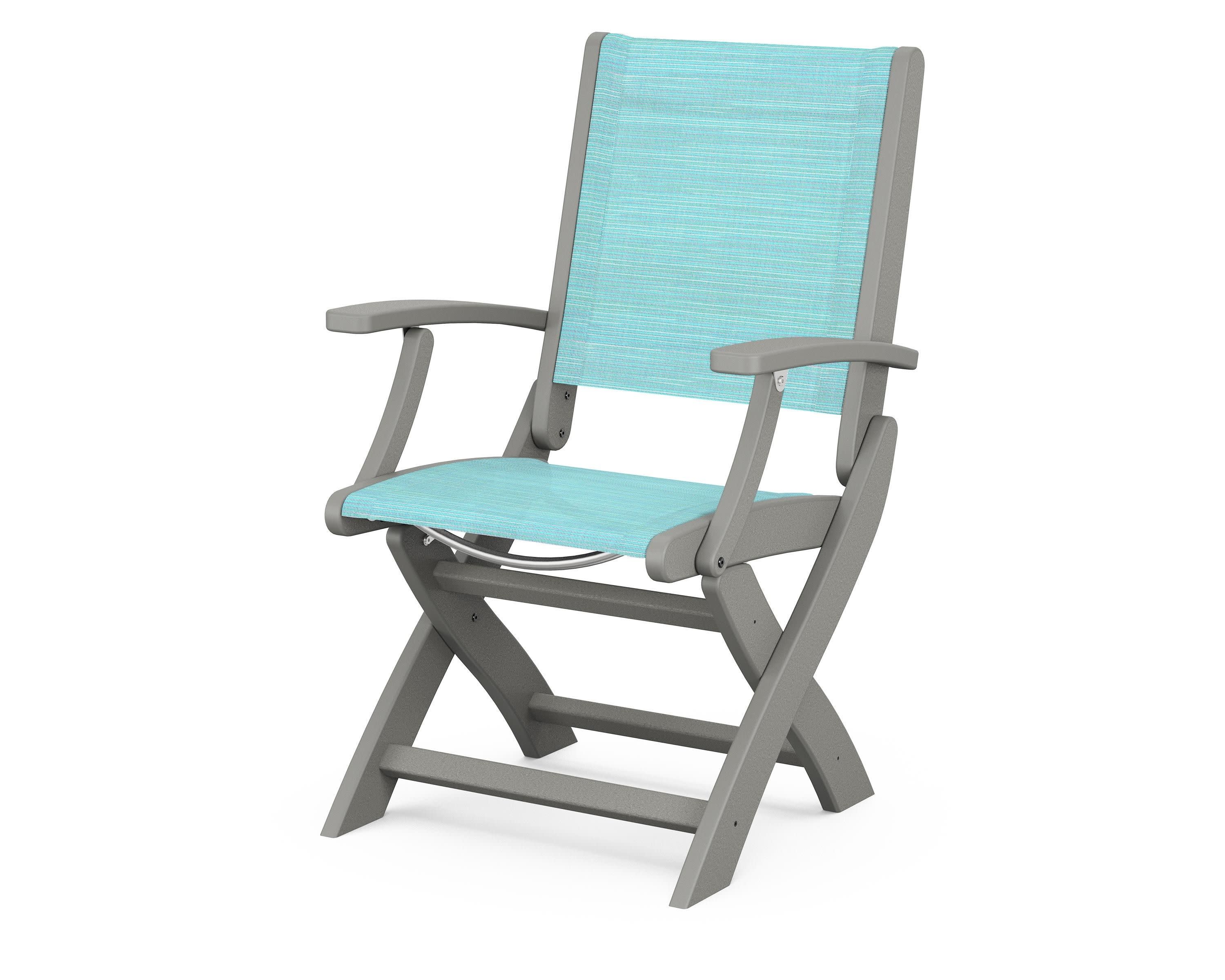 Coastal Folding Chair in Slate Grey / Dupioni Aquamarine Sling