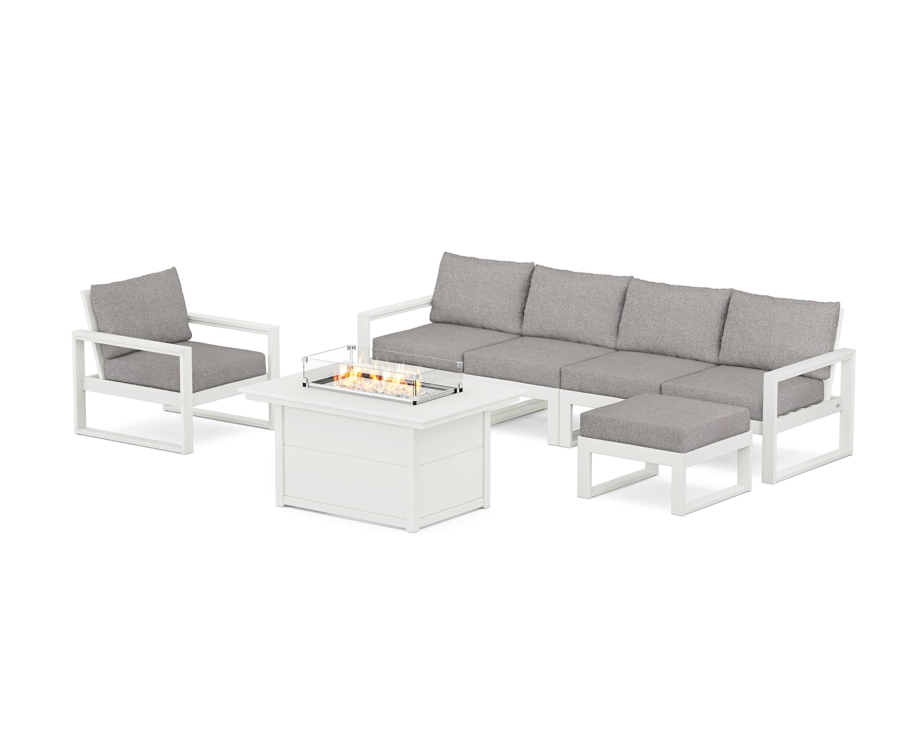 EDGE Sectional Lounge and Fire Pit Set in Vintage White / Grey Mist