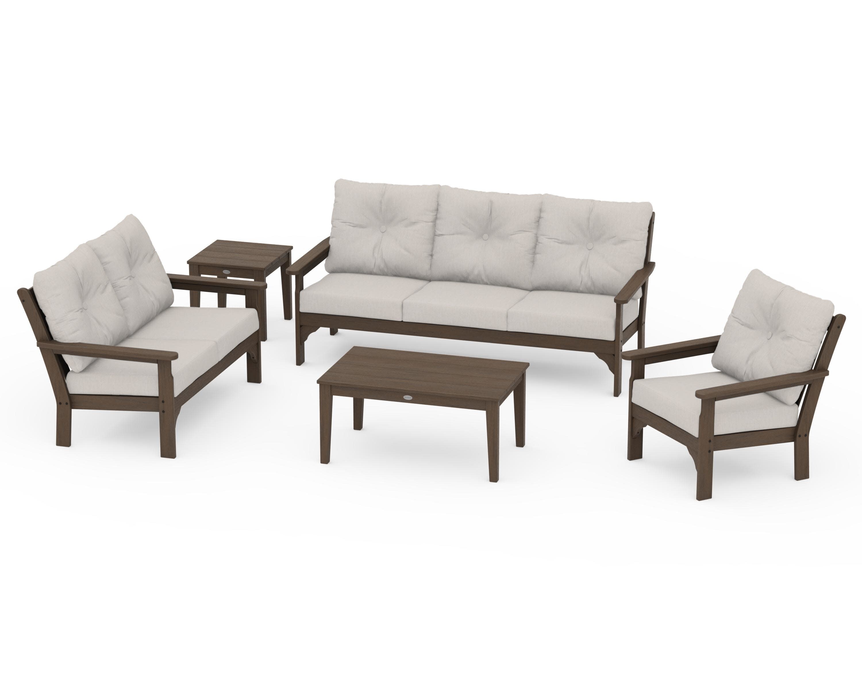 Vineyard 5 Piece Deep Seating Set in Kona / Cast Ash