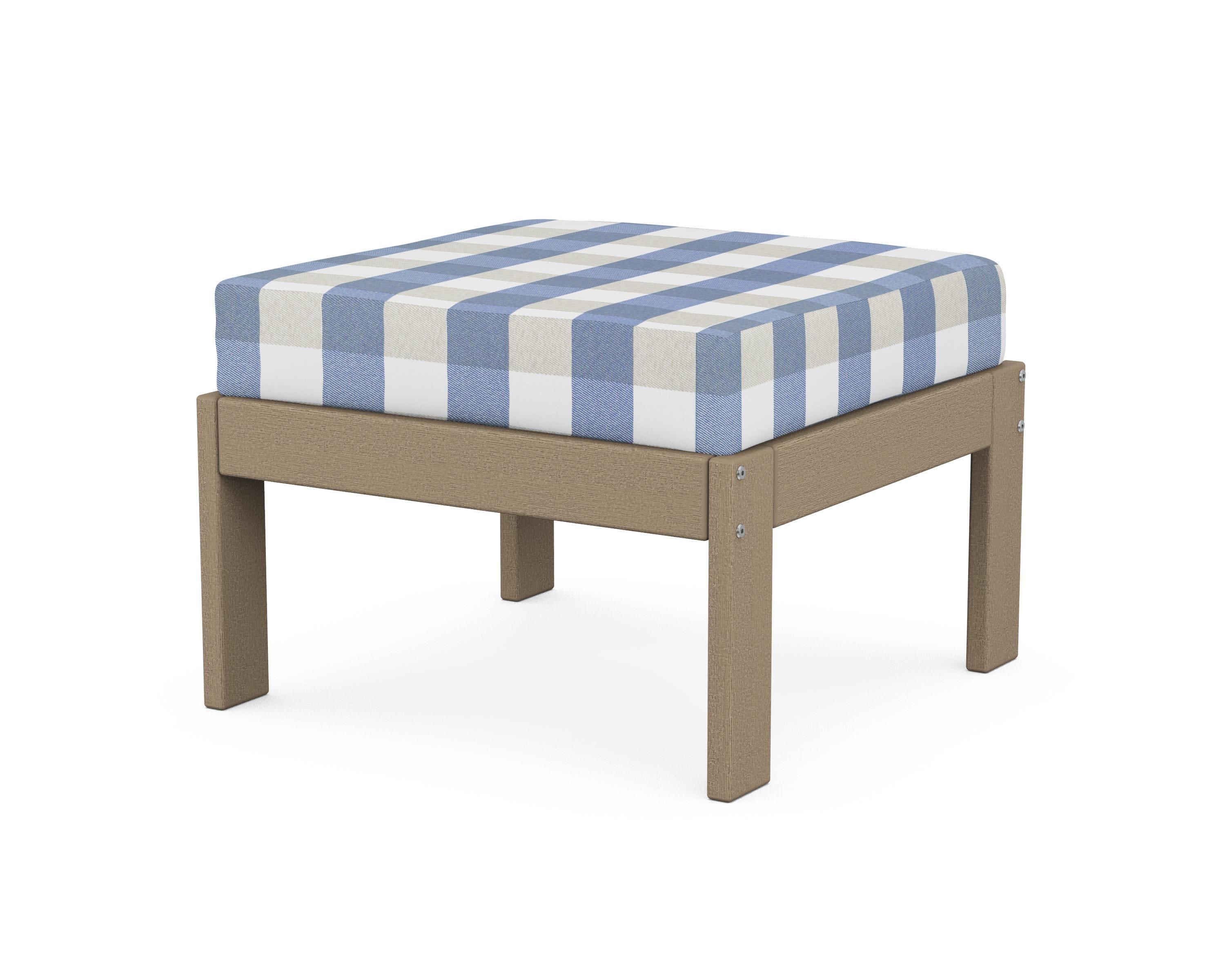 Vineyard Modular Ottoman in Vintage Sahara / Buffalo Plaid Sky Blue