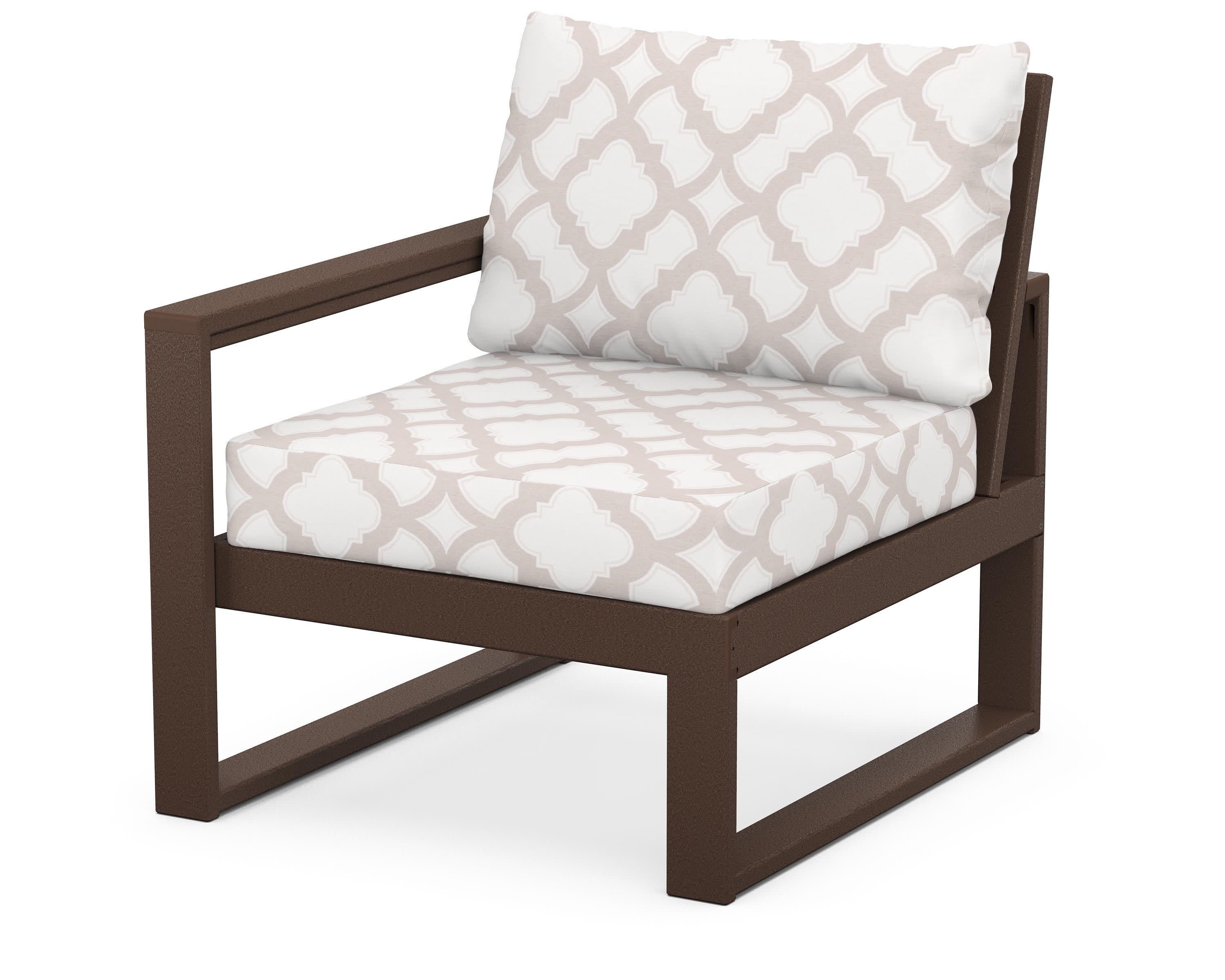 EDGE Modular Left Arm Chair in Mahogany / Trellis Dune Burlap