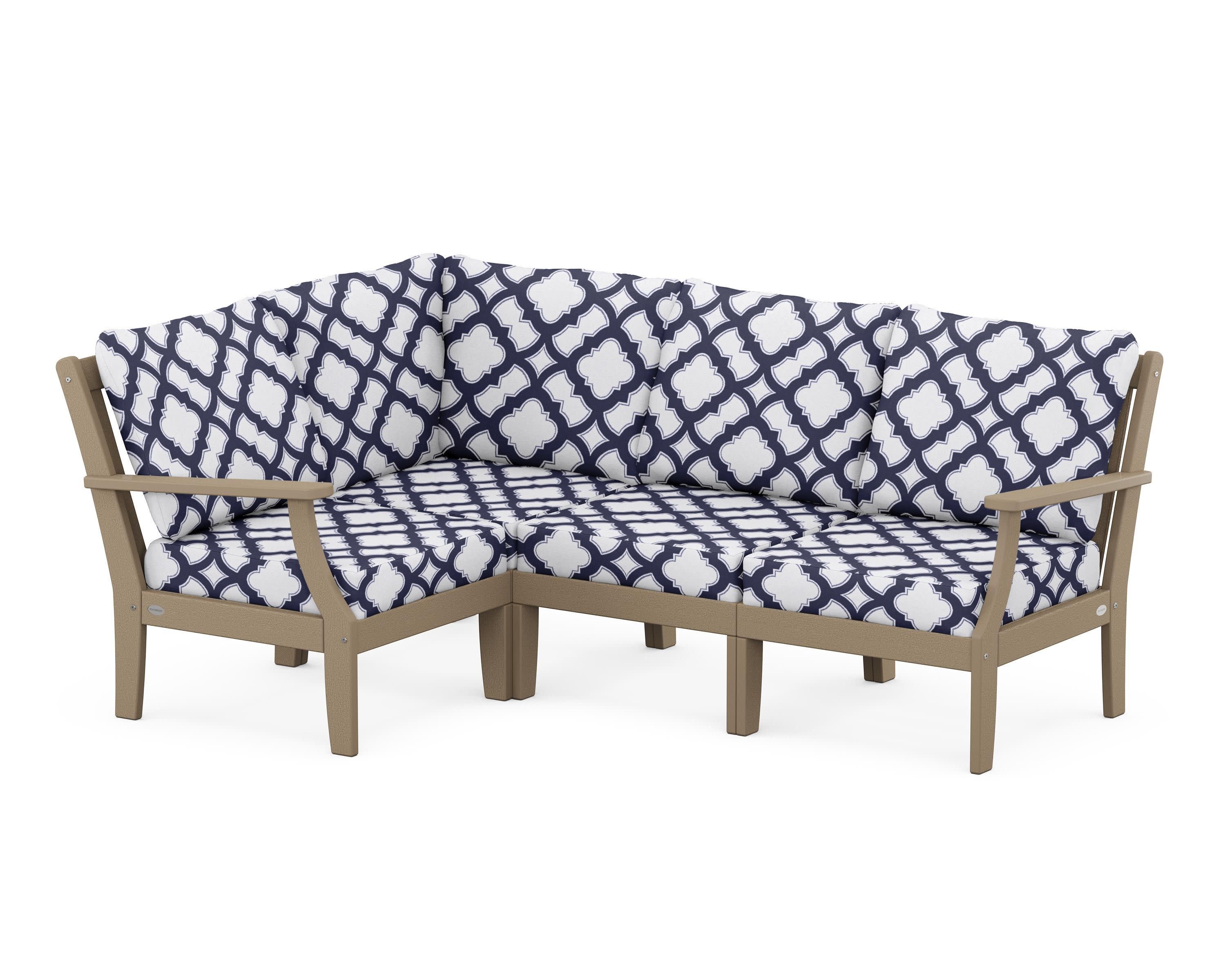 Braxton Modular 4-Piece Deep Seating Set in Vintage Sahara / Trellis Navy