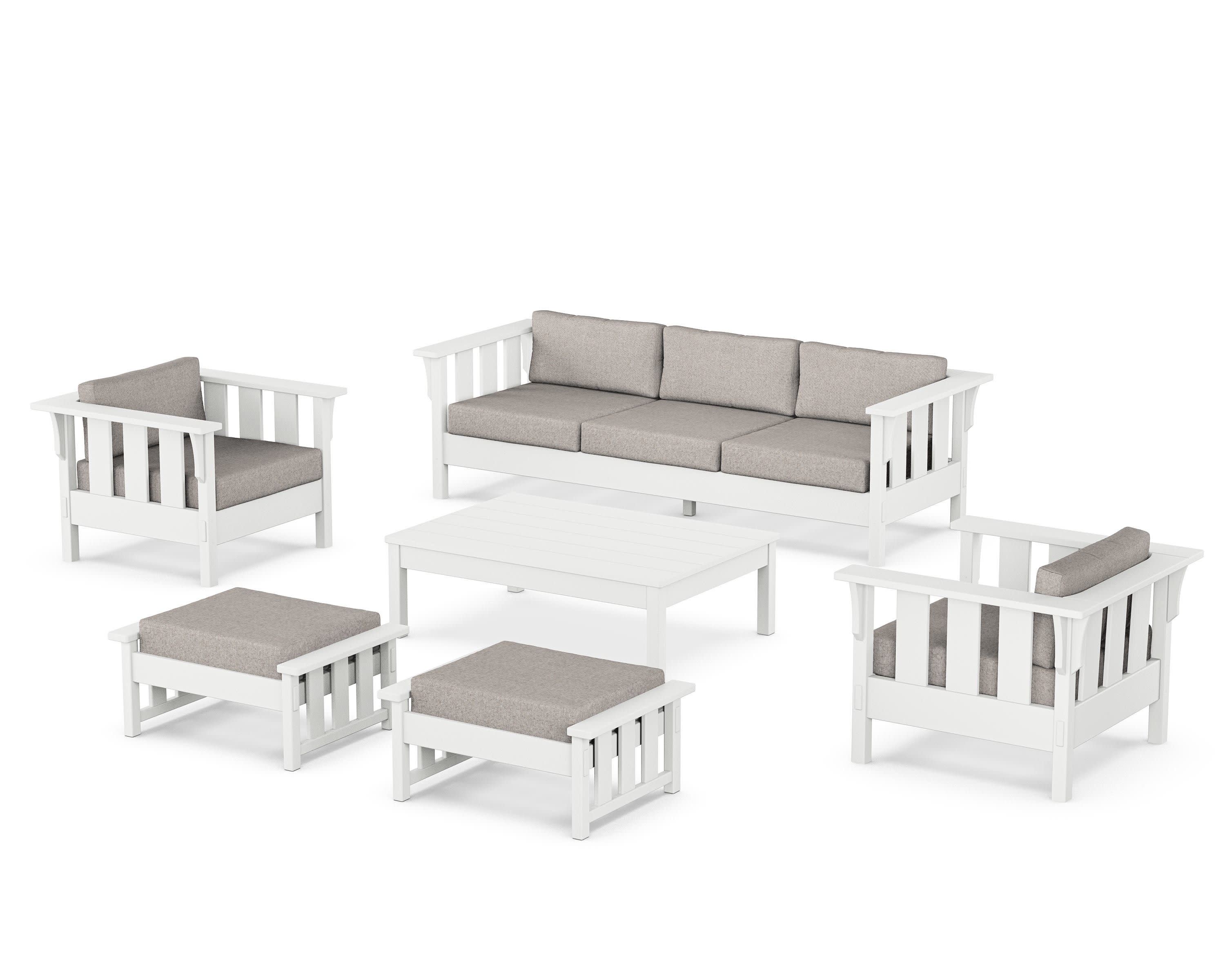 Acadia 6-Piece Lounge Sofa Set in White / Weathered Tweed