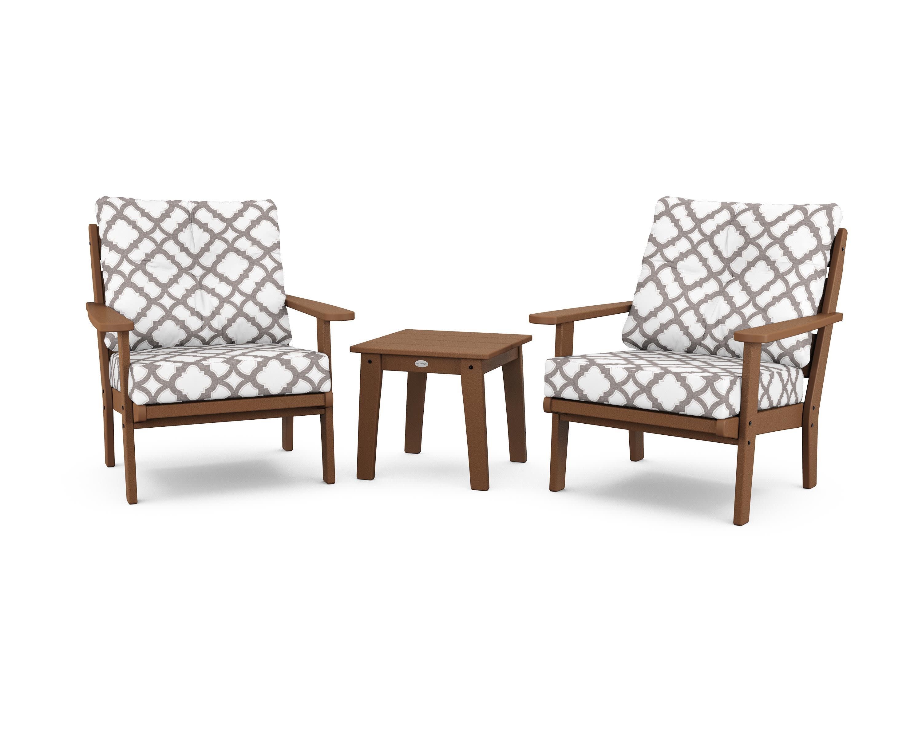 Lakeside 3-Piece Deep Seating Chair Set in Teak / Trellis Grey Mist