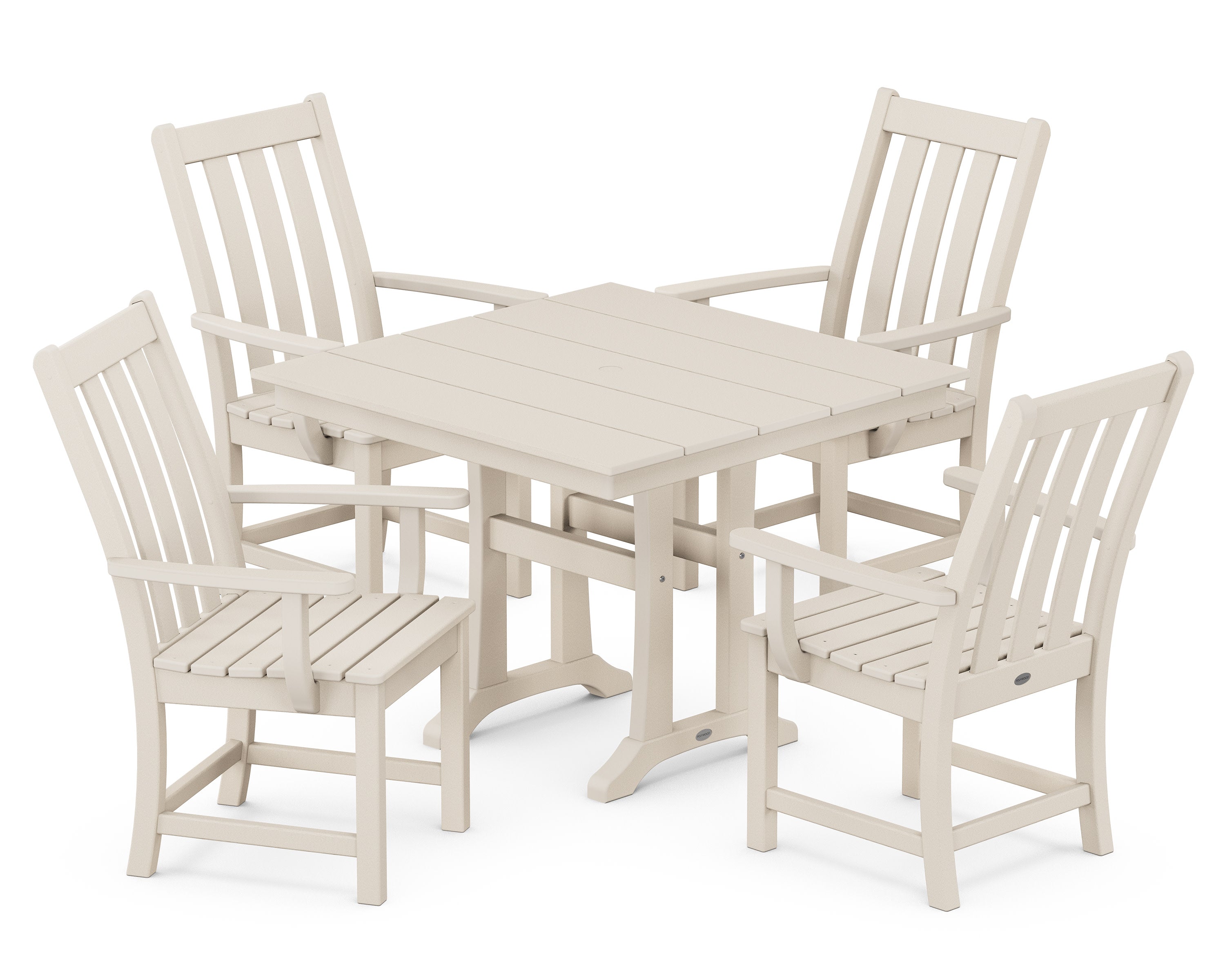 Vineyard 5-Piece Farmhouse Trestle Arm Chair Dining Set in Sand