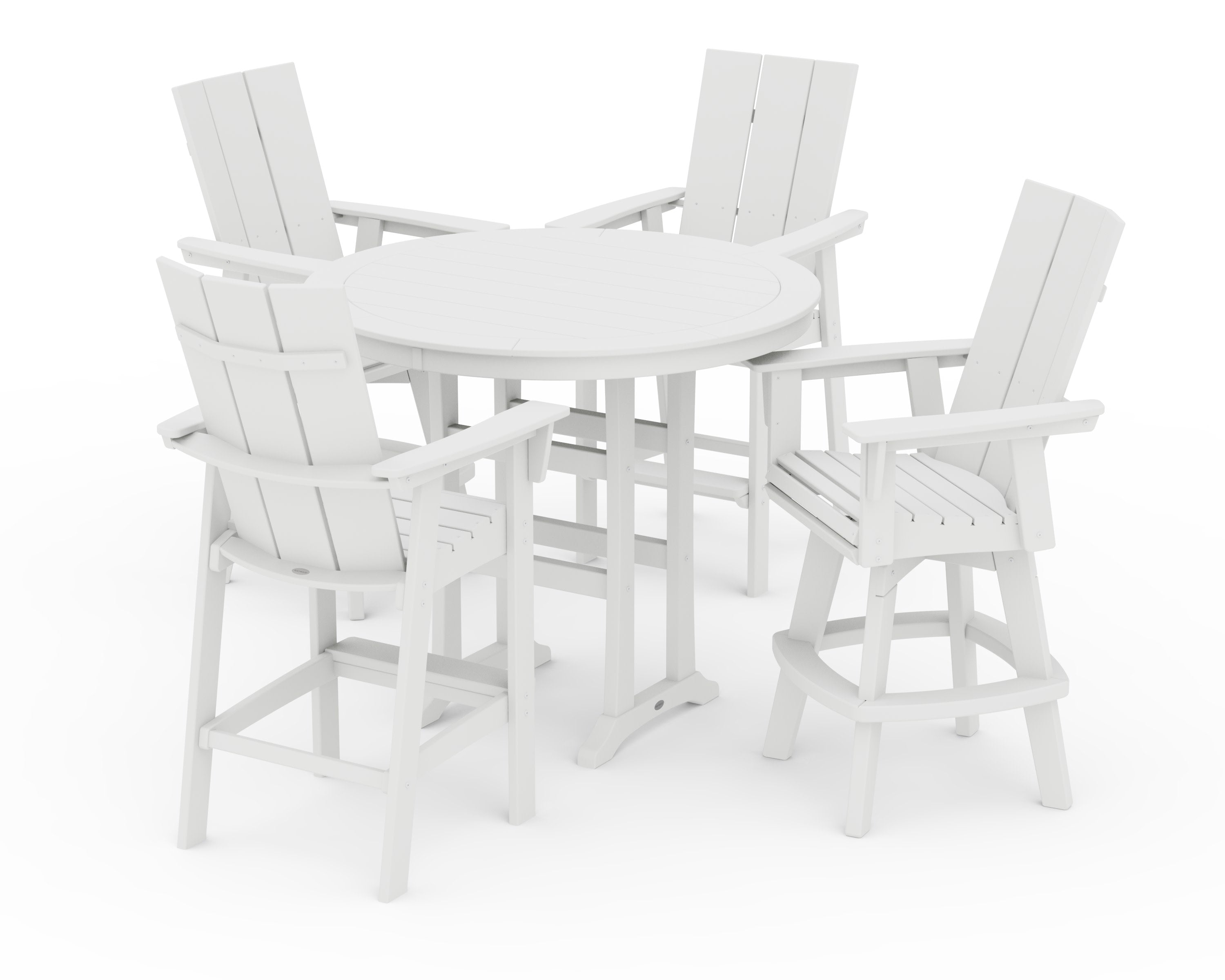 Modern Adirondack 5-Piece Nautical Trestle Round Bar Set with Swivels in White
