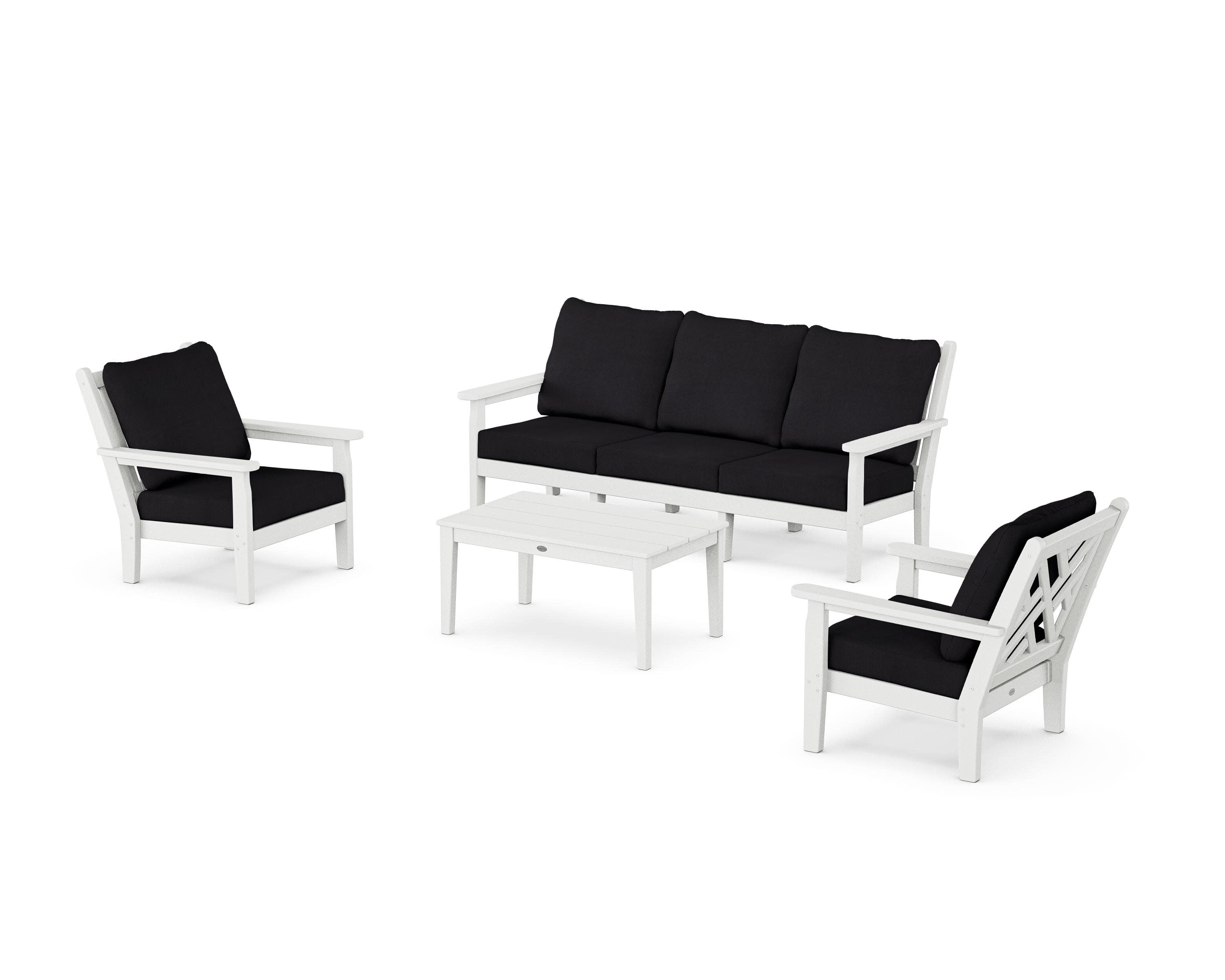 Chippendale 4-Piece Deep Seating Set with Sofa in White / Midnight Linen
