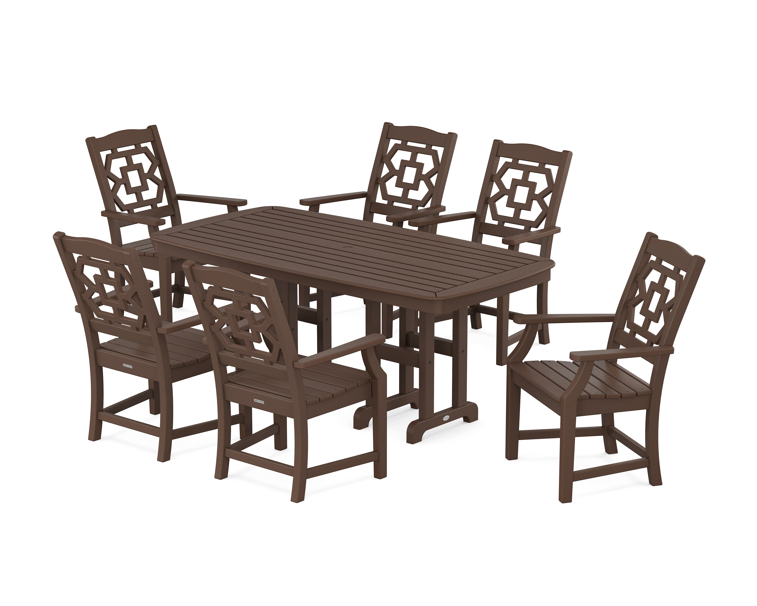 Chinoiserie Arm Chair 7-Piece Dining Set in Mahogany