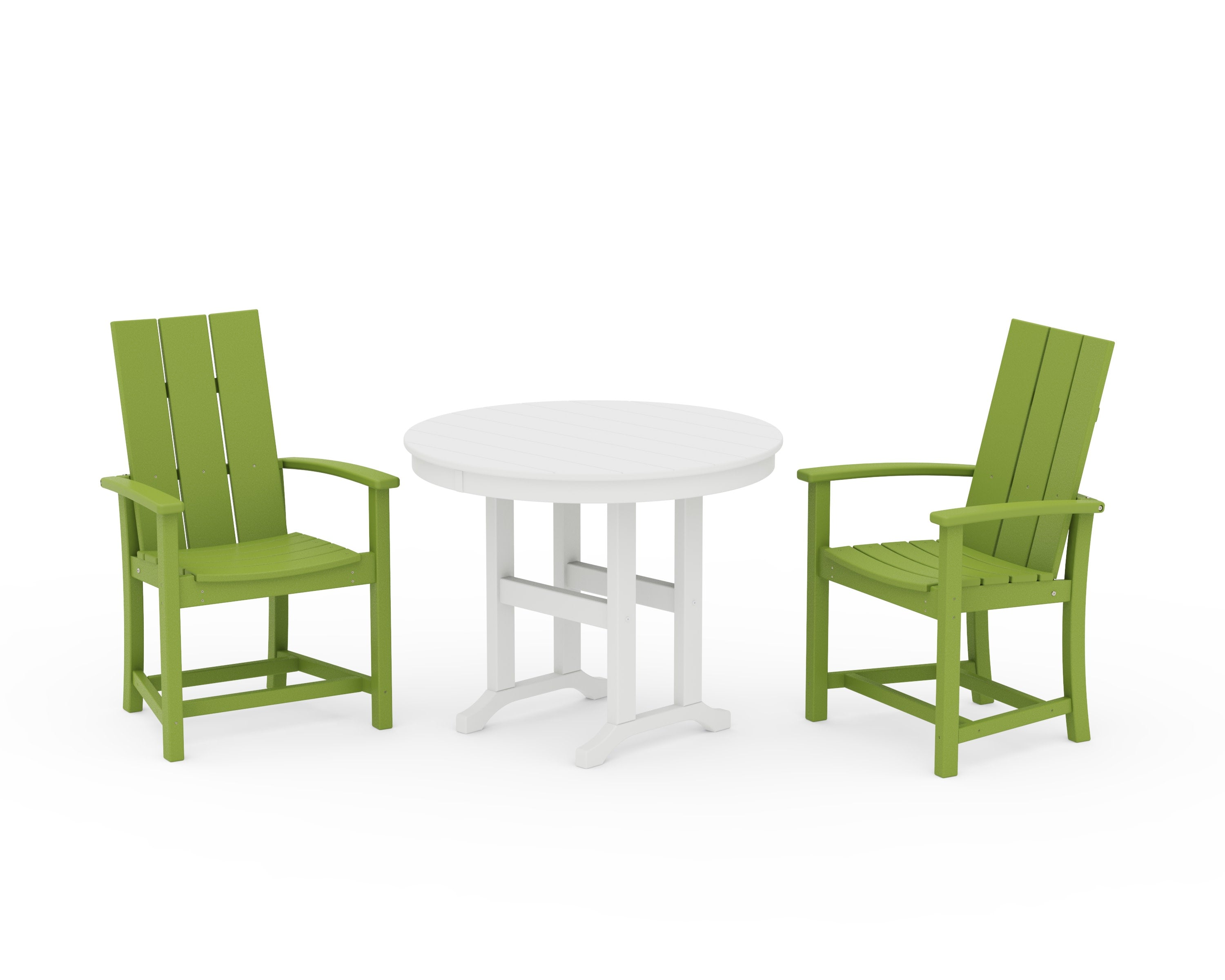 Modern Adirondack 3-Piece Round Farmhouse Dining Set in Lime / White