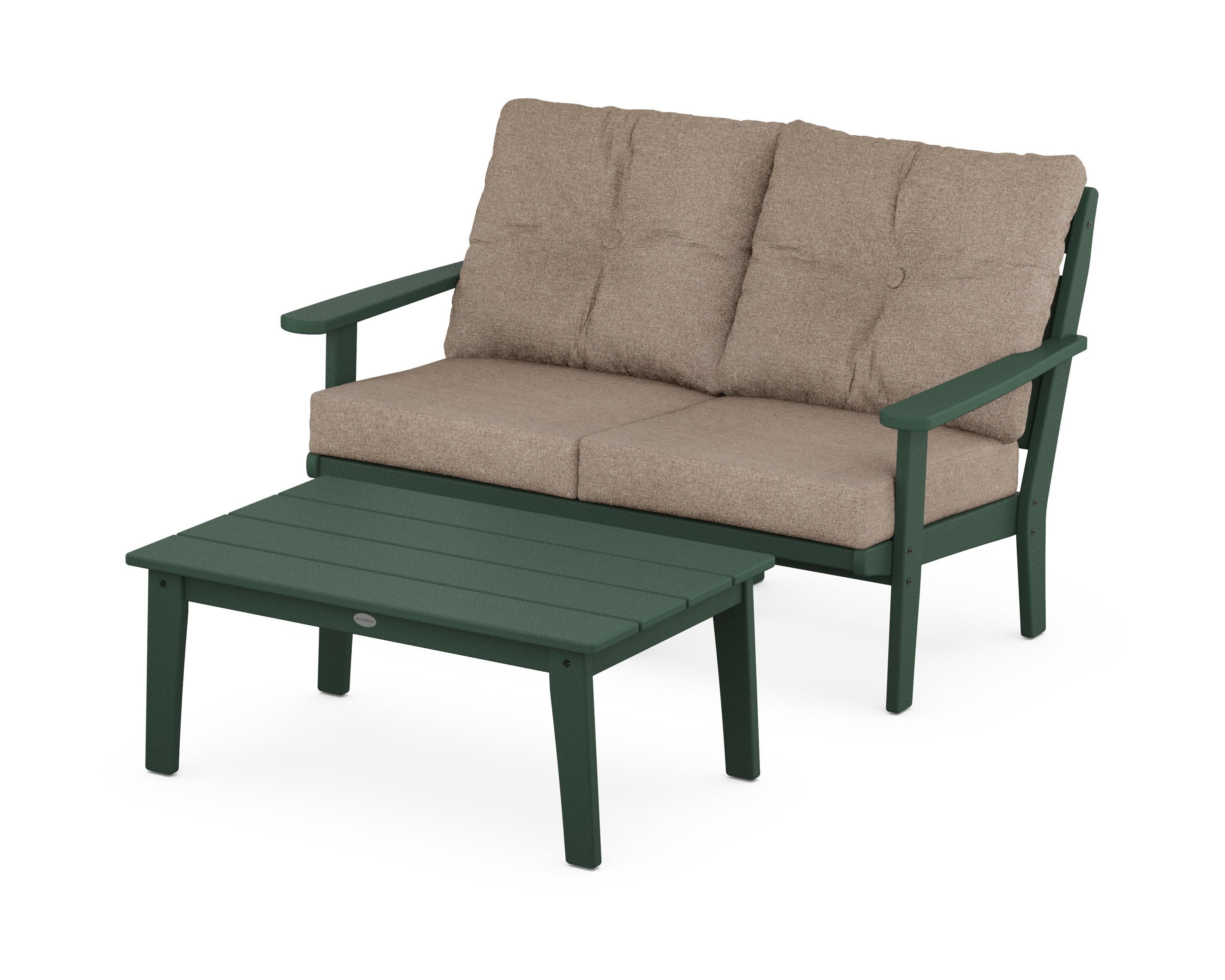 Lakeside 2-Piece Lounge Loveseat Set in Green / Spiced Burlap