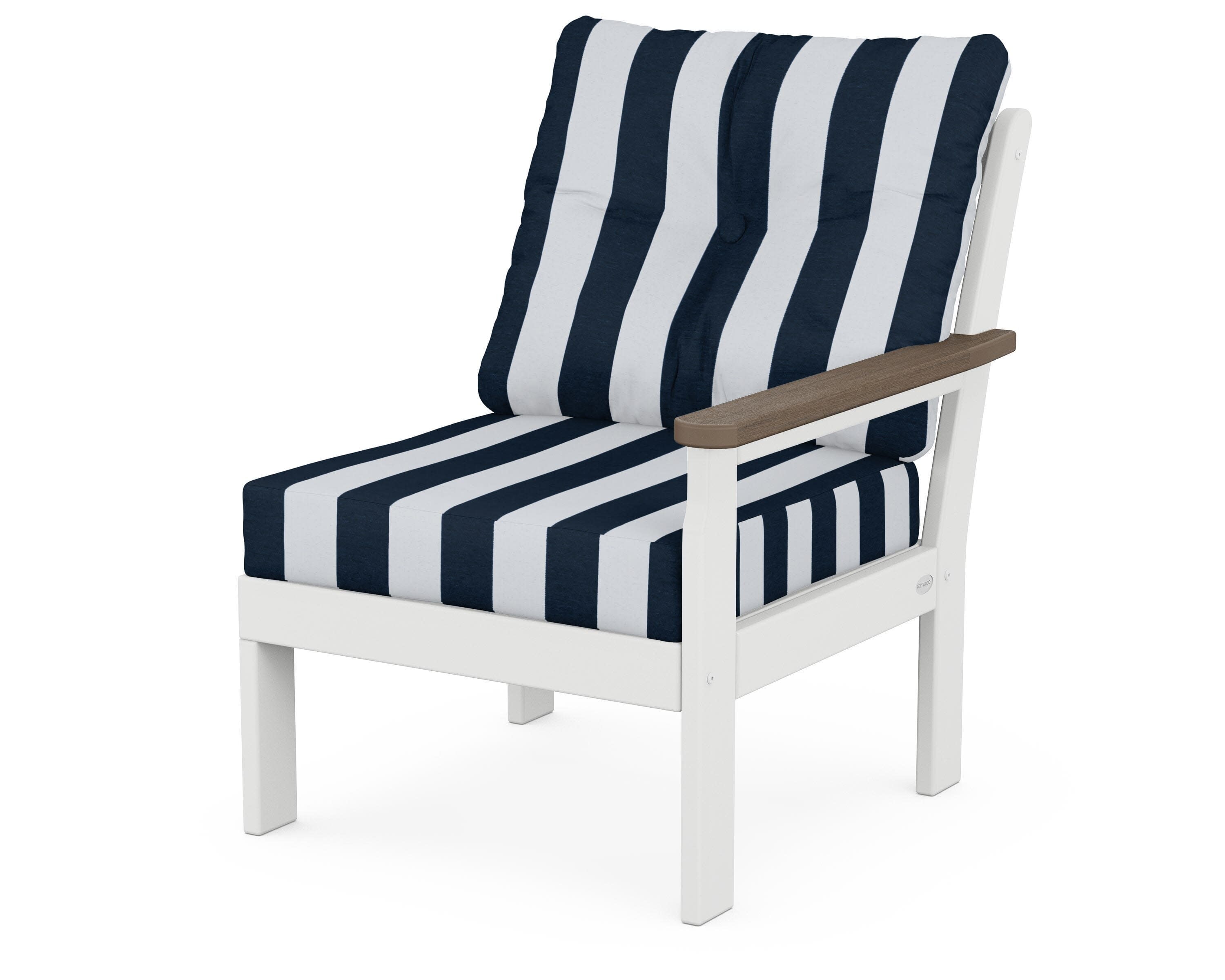 Vineyard Modular Right Arm Chair in White / Kona / Cabana Stripe Marine Indigo
