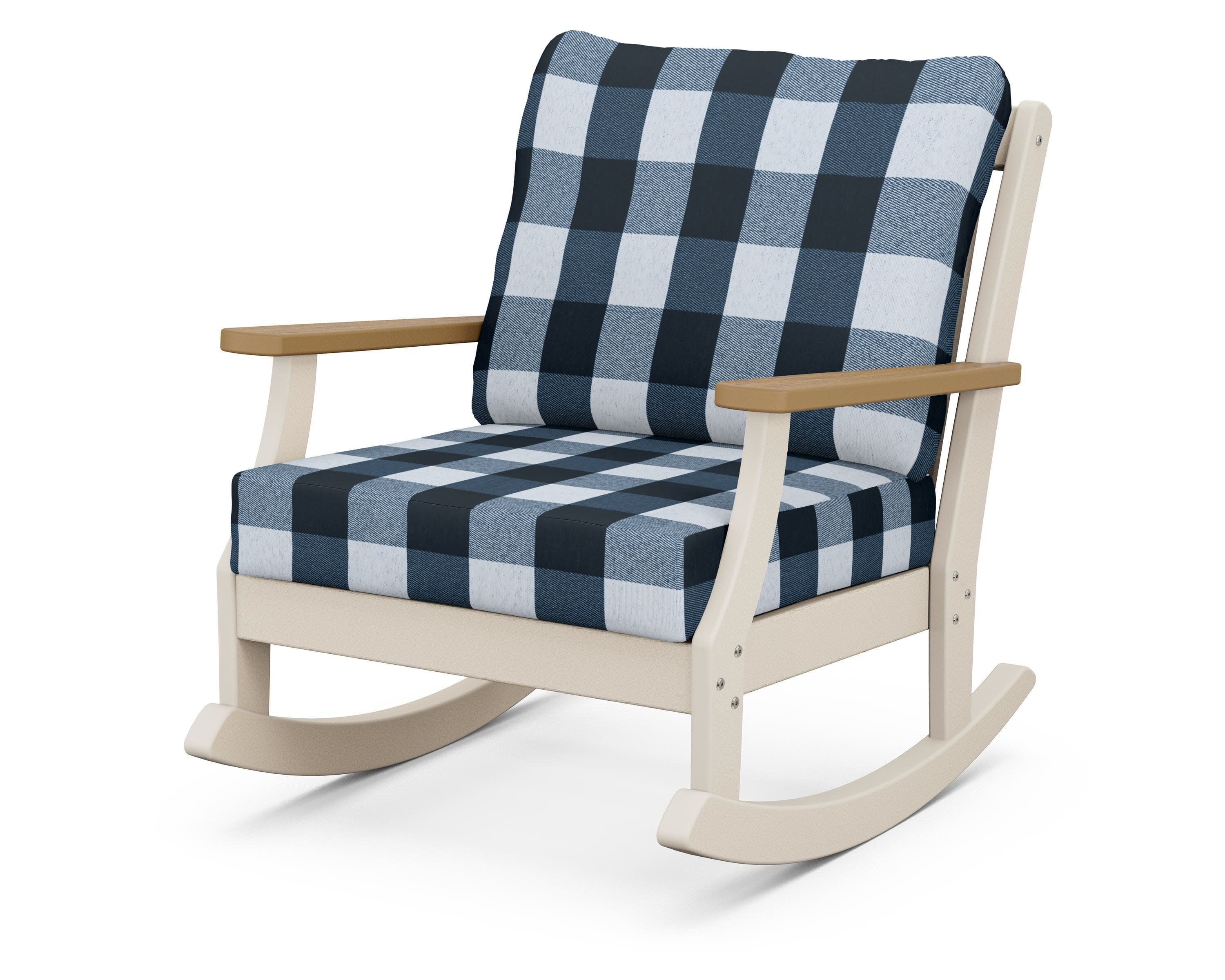 Braxton Deep Seating Rocking Chair in Sand / Natural / Buffalo Plaid Marine Indigo